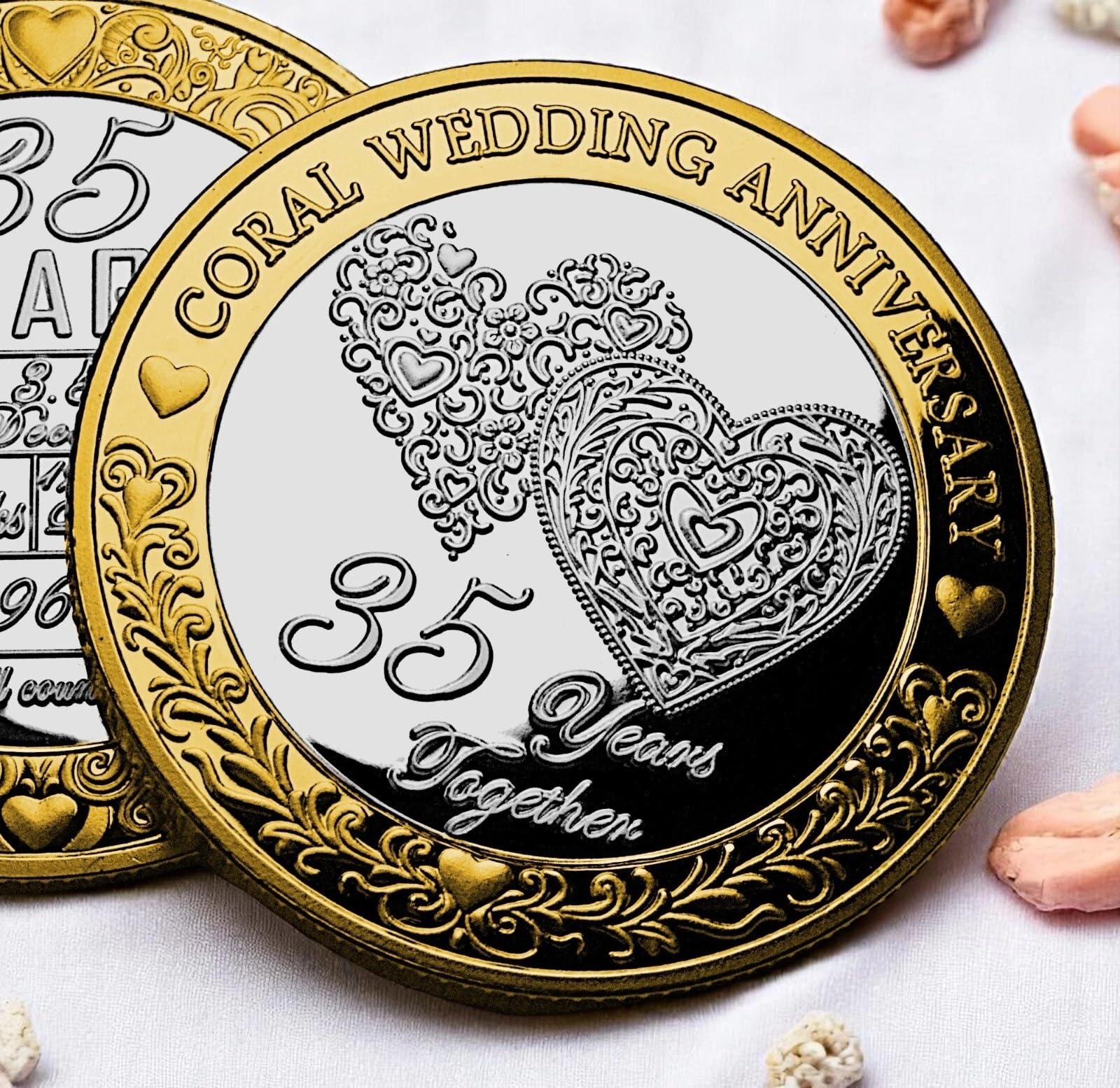 The Commemorative Coin Company 35th Coral Wedding Anniversary Dual Metal Commemorative. 35 Years Together Husband/Wife/Couple Gift/Present/Token/Love