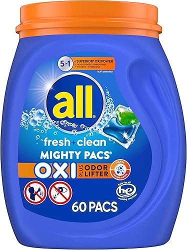 All Mighty Pacs - Detergente para ropa 4 en 1 con Oxi tina 60 unidades