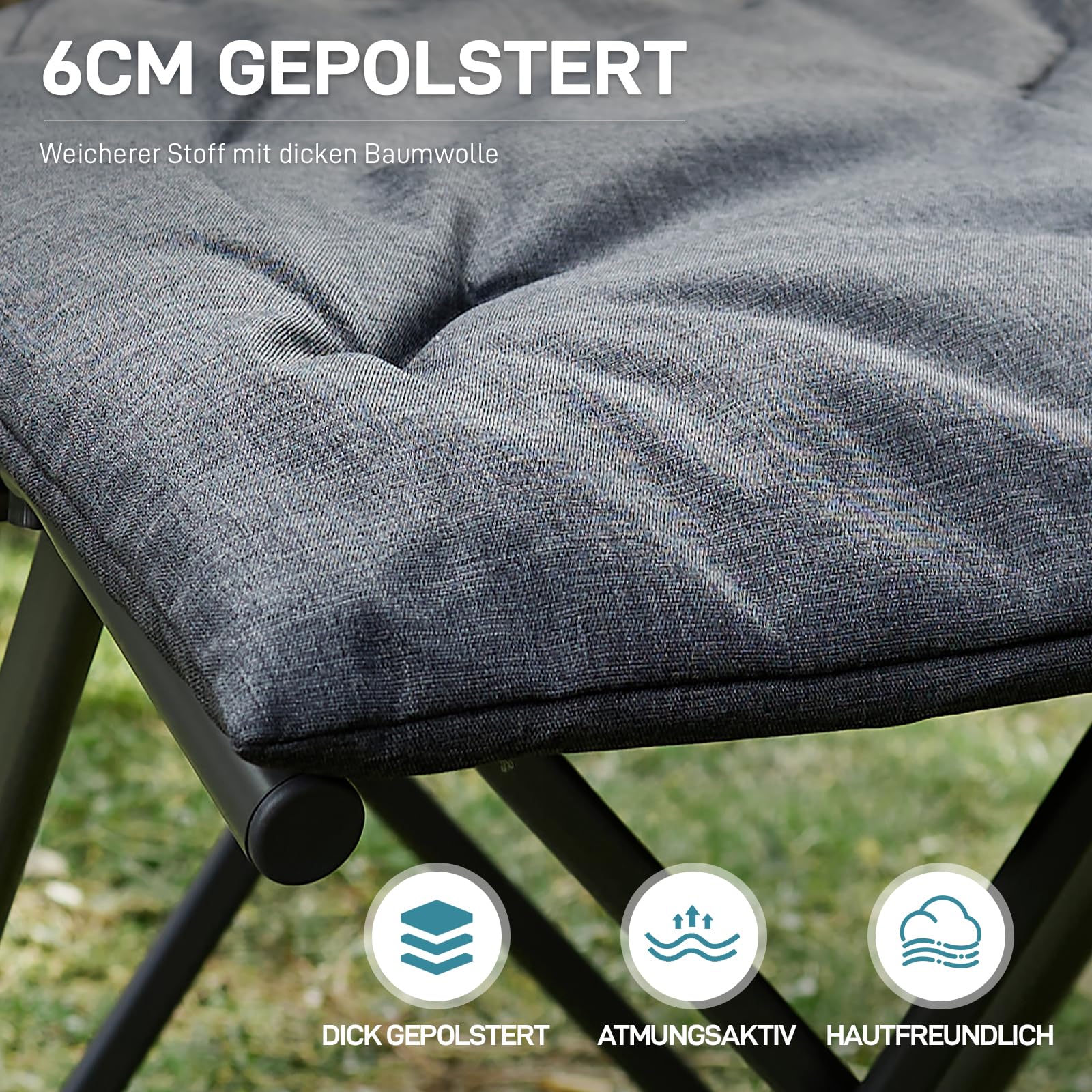 EVER ADVANCED Campingstuhl Set mit Fußstütze & Nackenkissen – 4-Fach Verstellbarer Campingstuhl mit 6cm Polsterung, Hochlehner Faltstuhl für Garten, Terrasse & Camping, Ergonomisch & Stabil