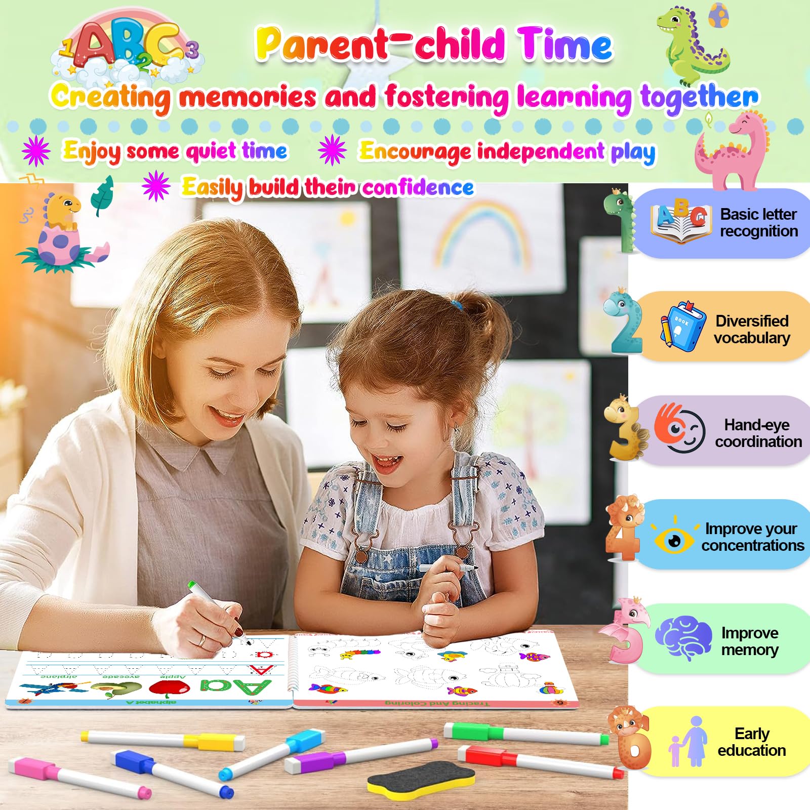 Actividades de aprendizaje preescolar - Libro de trabajo educativo para niños pequeños Prek Montessori escritura a mano, juguetes de rastreo de actividades, libro ocupado para niños, 6