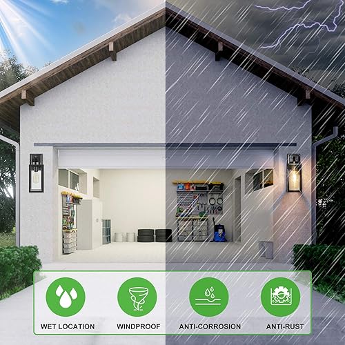 Miniatura 3 de Paquete de 2 faroles de pared para exteriores del atardecer al amanecer con sensor accesorios de luz exterior para porche montaje en pared 100