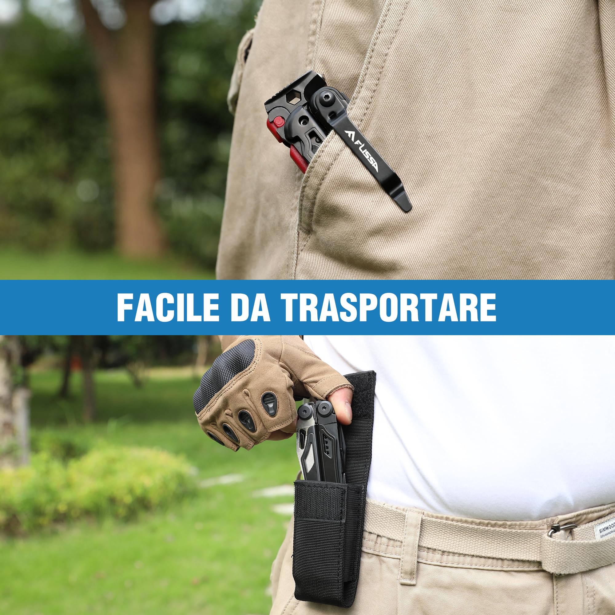 FLISSA Pinza Multiuso 19 In 1, Strumento Multiuso,Ottimo Regalo, Accessori Per Campeggio, Riparazione, Escursionismo,Include Borsa Portatile, Nero