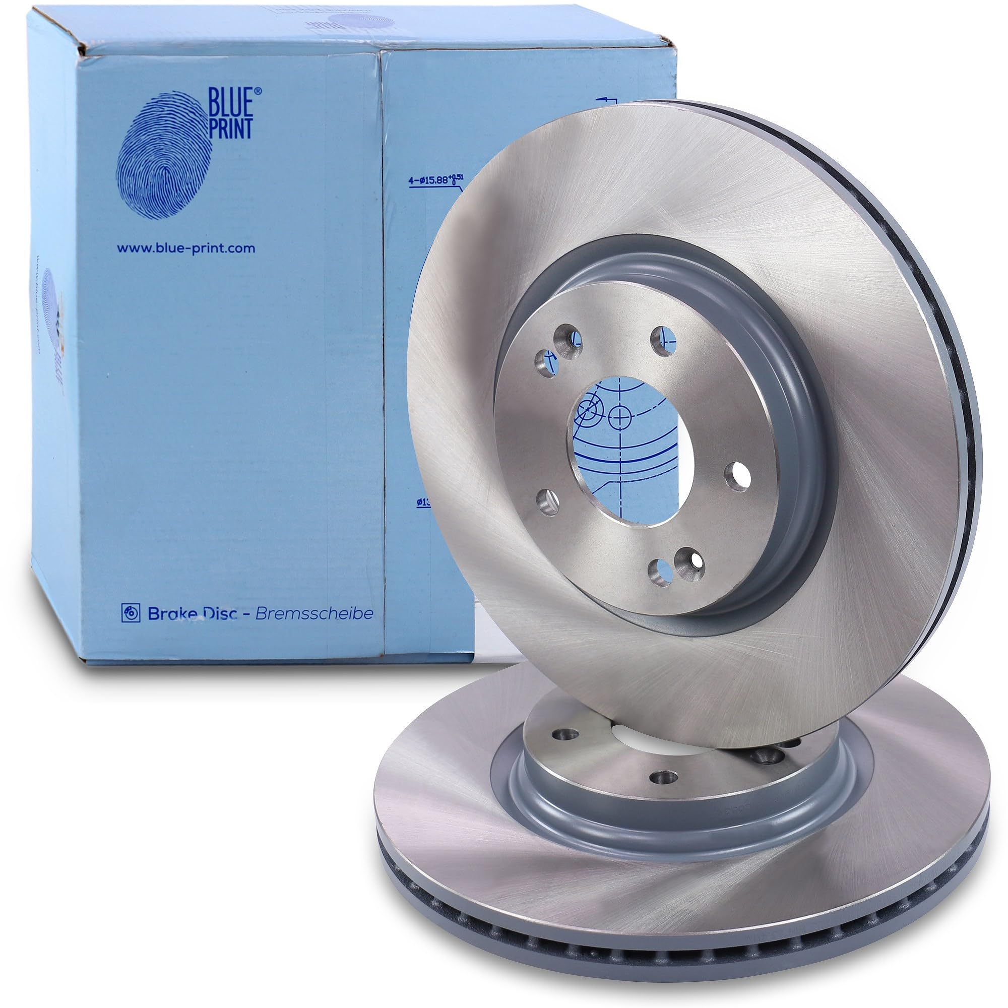 2x BLUE PRINT Disco de freno Delantero Ø305mm Espesor: 25mm Corona de Agujeros - Ø: 114mm ventilación interna ADG043221 Compatible con KIA Niro DE, HYUNDAI Kona OS