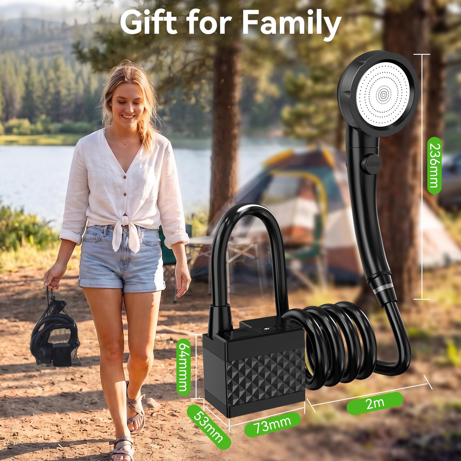 Kit Douche de Camping, Douche Portable,8000mAh Pompe de Douche Électrique Rechargeable,Imperméable, avec Afficheur Intelligent et Pomme de Douche 3 Modes pour Extérieure,Camping,Animaux,Randonnée