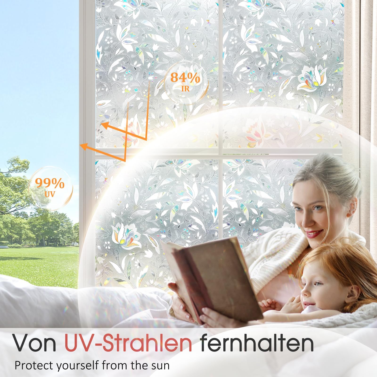 Lifetree Raamfolie, ondoorzichtig, regenboog, zelfklevend, zichtwerende folie, raam, kleurrijk, 3D plakfolie, folie, raam, statisch hechtend, zonder lijm, anti-uv zonwering (Wit, 60 * 200CM