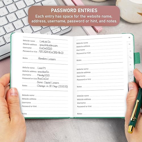 Miniatura 3 de GoGirl - Cuaderno para organizar contraseñas con pestañas alfabéticas, diario de registro de direcciones de Internet y contraseñas, tamaño de