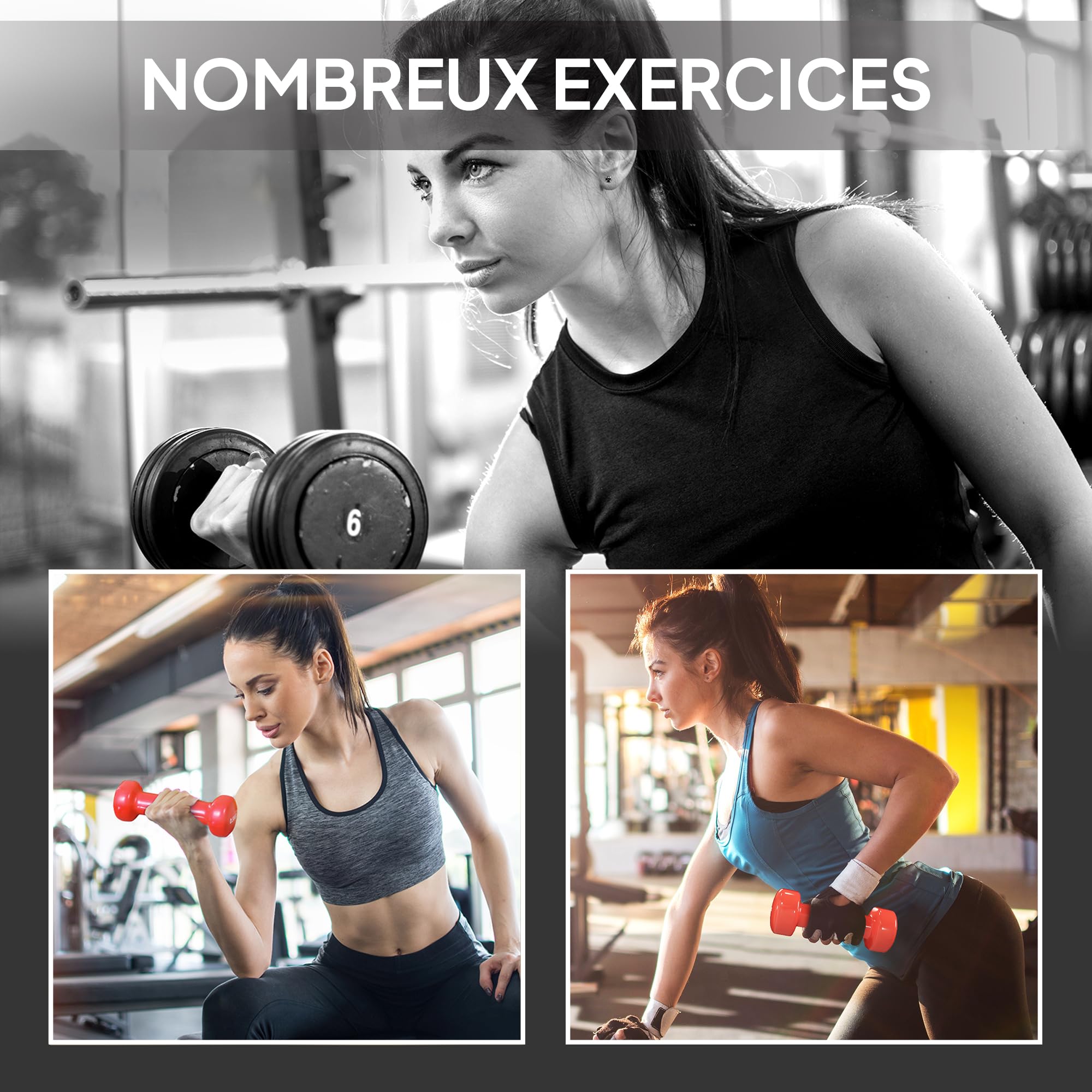HOMCOM Ensemble d'haltères courtes total 10 Kg - paires de 0,5/1/1,5/2 Kg avec malette - entraînement musculaire & haltérophilie - métal PU