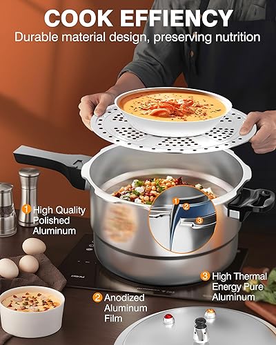 Miniatura 4 de WantJoin Olla a presión de aluminio de 4 cuartos con válvula de liberación y múltiples dispositivos de protección, recipiente a presión compatible