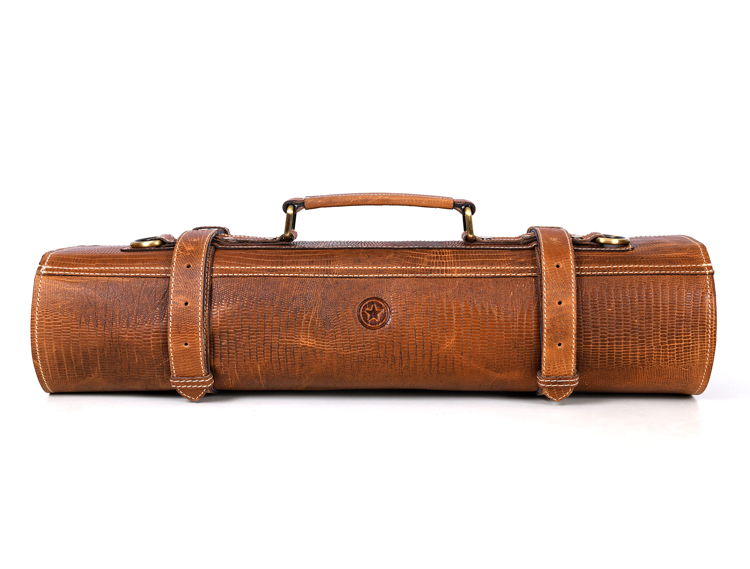 leather knife roll storage bag, elastic and expandable 10 pockets, adjustable/detachable shoulder strap, travel-friendly chef knife case (raven, leather)