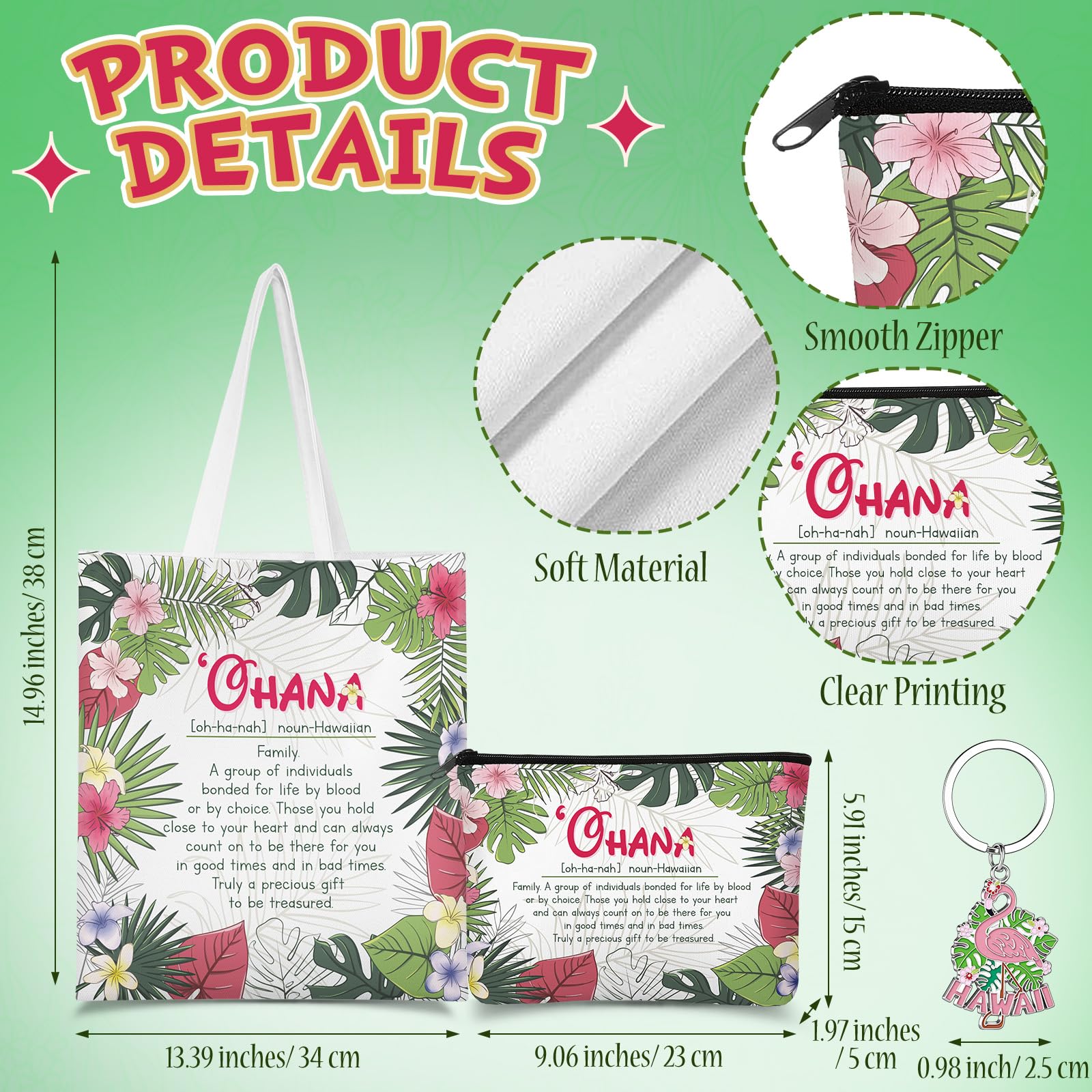 Chuangdi 4 Pcs Hawaiian Gifts for Women Hawaii Souvenirs Canvas Bag Cosmetic Bag 16 oz Tumbler and Keychain Summer Gifts for Friend Lover Sister Traveler