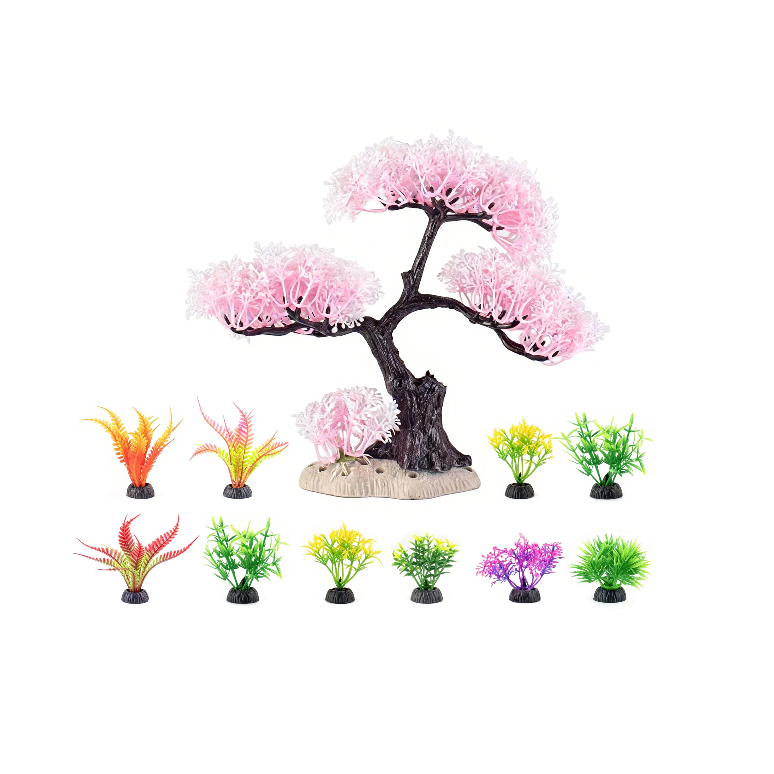 10PCS Artificial Aquarium Plant Pink Tree Set, Realistic Plastic Fish Tank Decorations, Safe for Betta Goldfish Shrimp, Low-Maintenance Aquascaping for Freshwater & Saltwater Tanks (Set 1 - Pink) — image 1