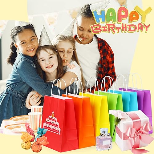 Miniatura 5 de SHOPDAY 36 bolsas de regalo de fiesta de 8 x 4.25 x 10.5 pulgadas, bolsas de regalo con asas a granel, bolsas de papel kraft arcoíris, bolsas de