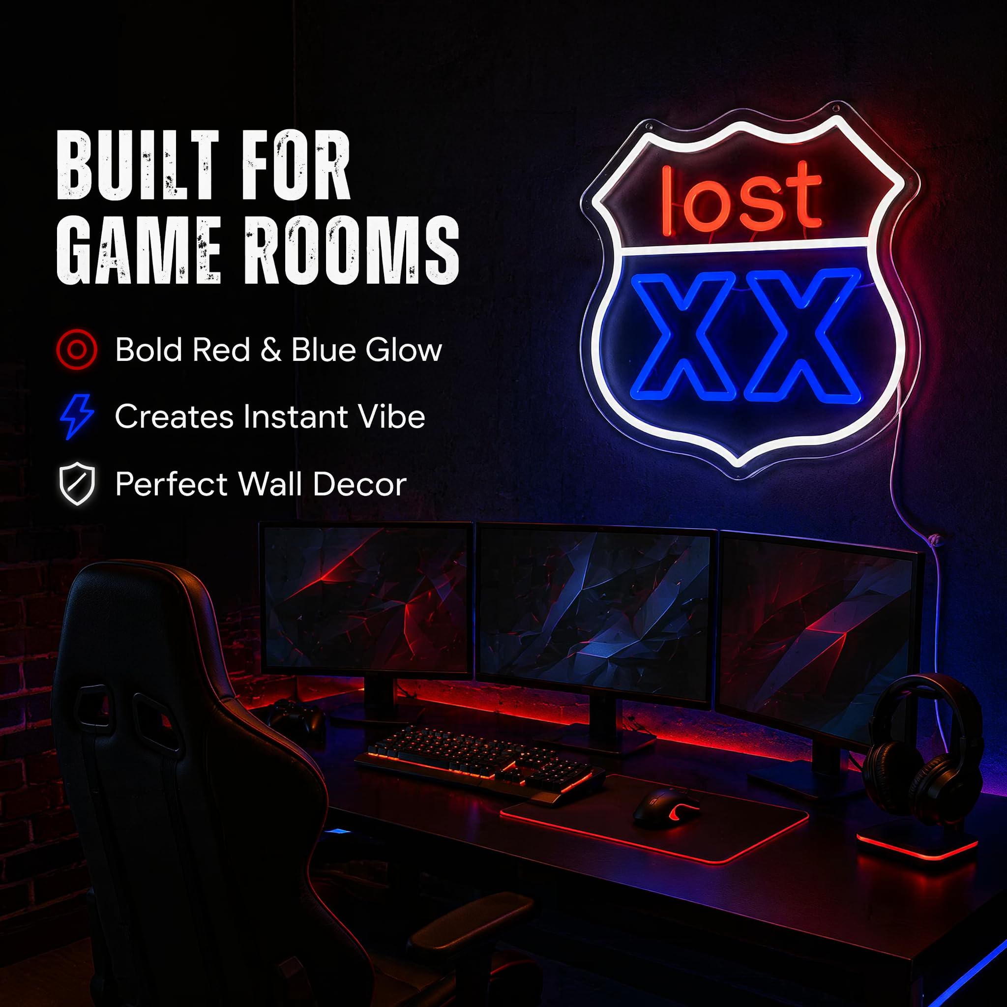 Lost XX Neonschild – 34 x 32 cm, rote und blaue LED-Wanddekoration mit Acryl-Rückwand, USB-betriebene Neonlichter für Spielzimmer, Männerhöhle, Bar, Schlafzimmer und Streetwear-Stil, Geschenk