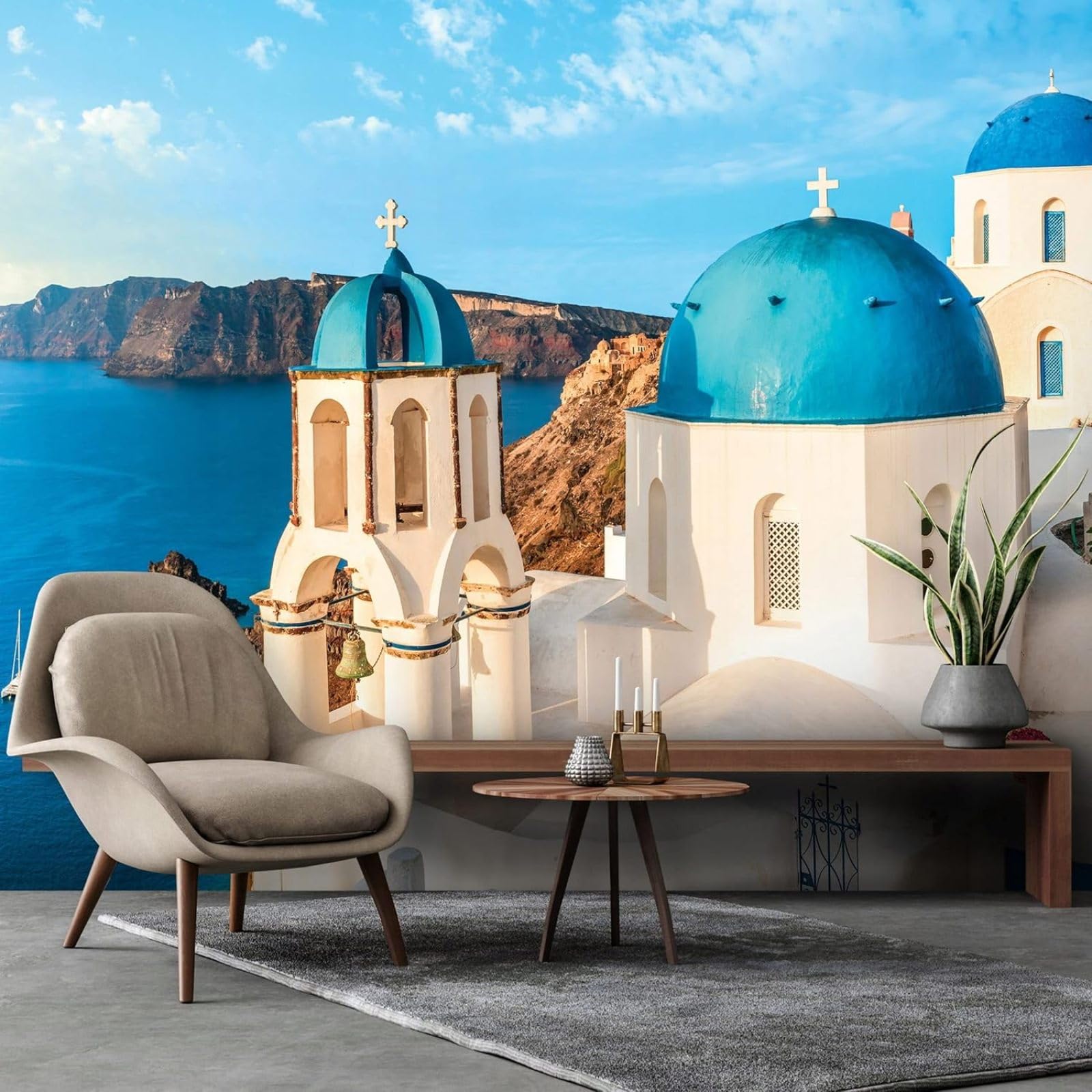 Pdghsdkgjh 3D Mural Photo Mural - Wallpaper, Sea Greece Santorini Landscape Modern Living Room Bedroom Wallpaper, Non-Woven Wallpaper,400Cmx280cm Poster - Wall Sticker - Frameless Picture