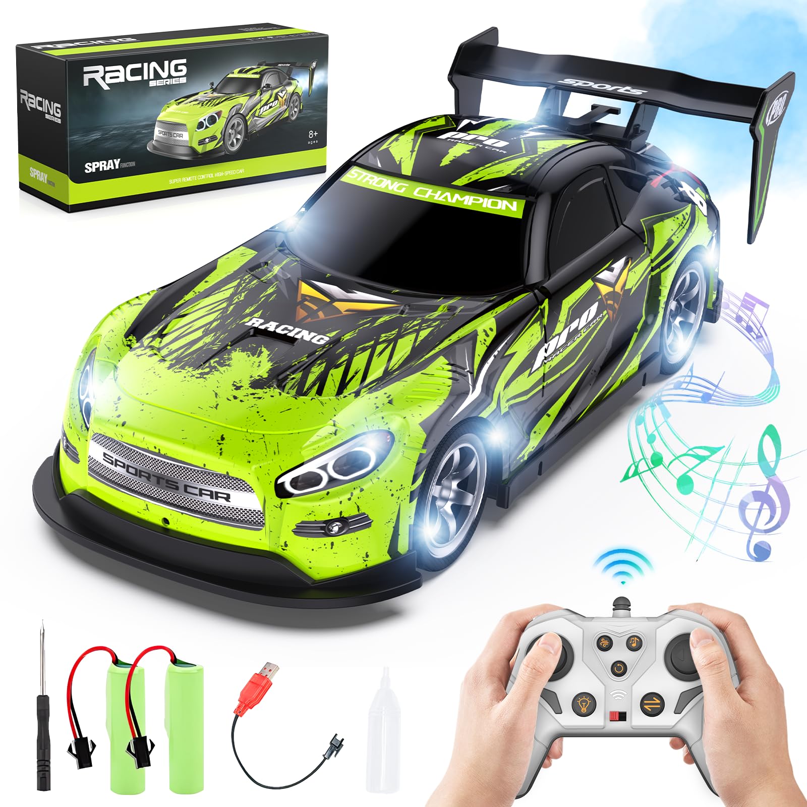 Shinkuro Remote Control Racing Car, 2.4GHz RC High Speed Sports Racing Drift Car with Light Music & Sound Effect, 2 Rechargeable Batteries, Boys Girls Age 3-8 Kids Birthday Gifts Indoor Outdoor Game