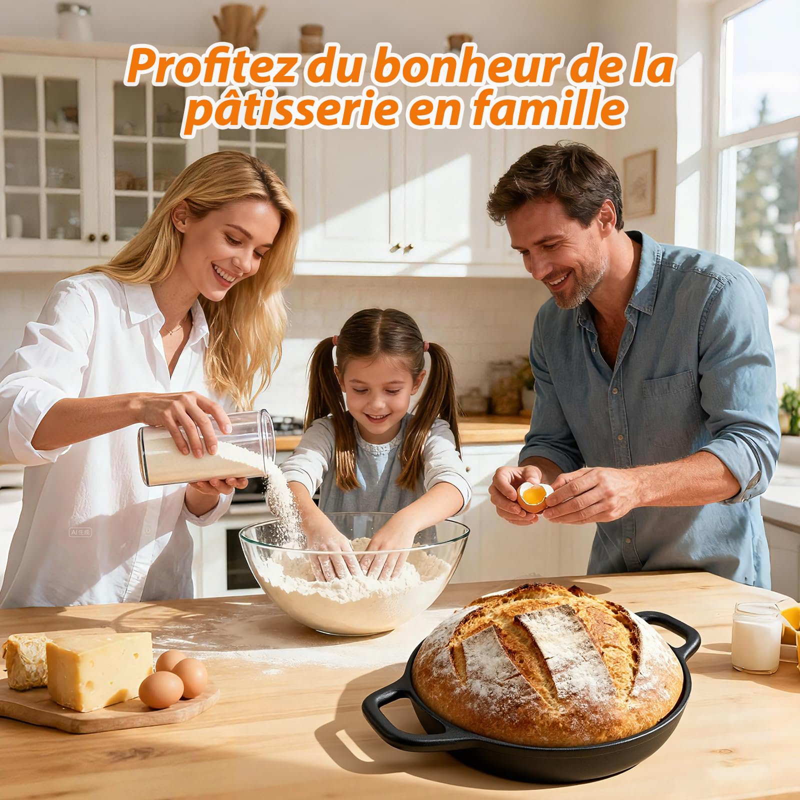 AHJ Pré-culotté Cocotte en Fonte pour Cuisson du Pain,24 cm/4,7L Dutch Oven