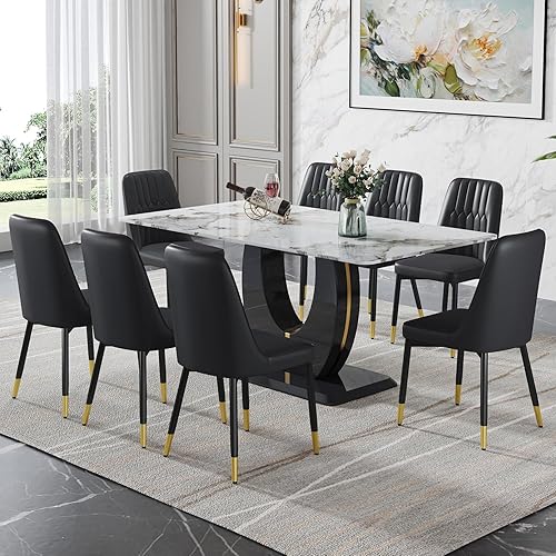 Miniatura 153 de JUFU Juego de Mesa de Comedor para 6, Mesa de Mármol Sintético y Juego de Sillas de 6, Juego de Mesa de Comedor Moderno para 6, Juego de Mesa de