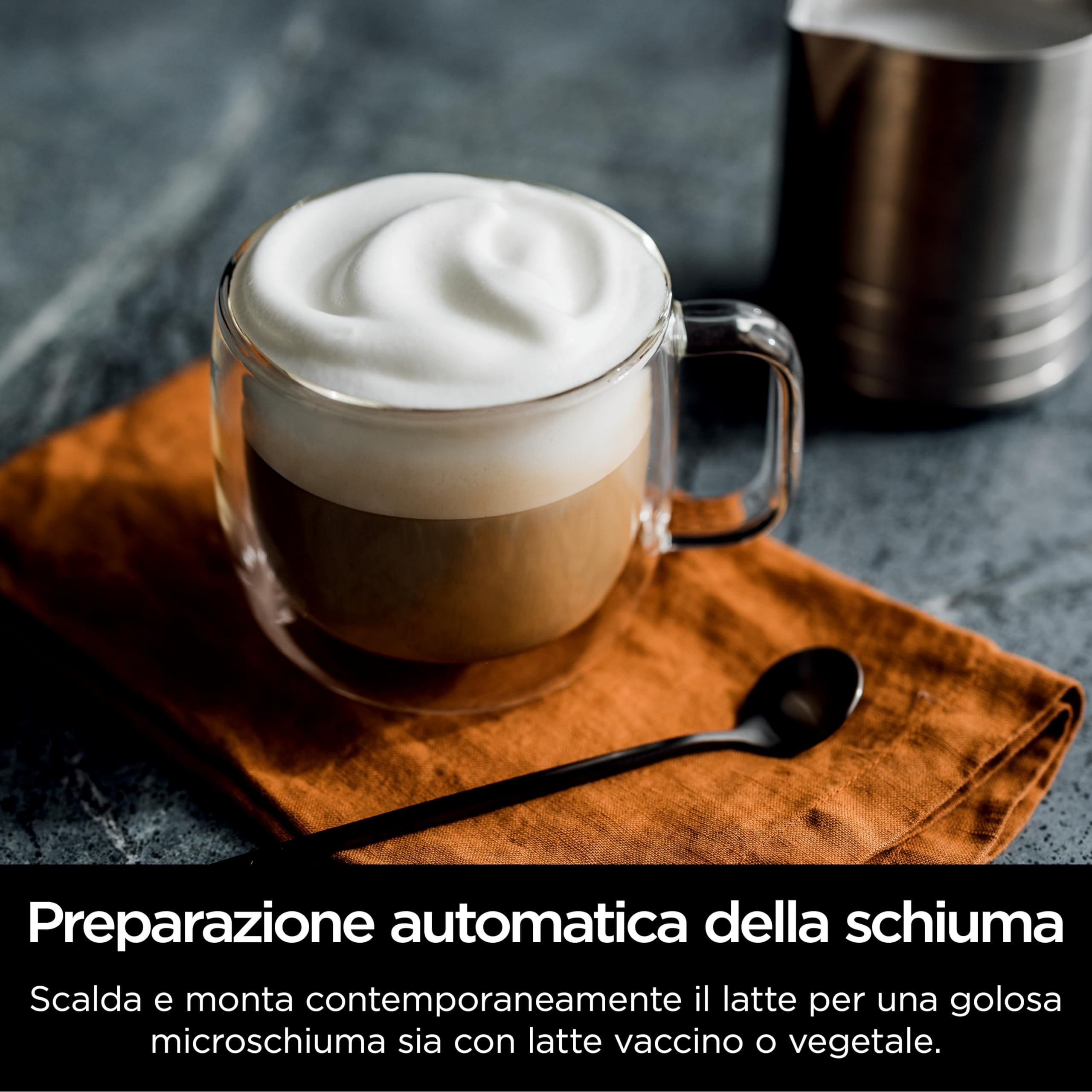 Ninja Luxe Essential Macchina da Caffè 2 in 1, Macchina per Latte, Cappuccino ed Espresso con Macinacaffè Integrato e Montalatte, Facile da usare, 2 Programmi Automatici per Schiuma, Argento, ES501EU