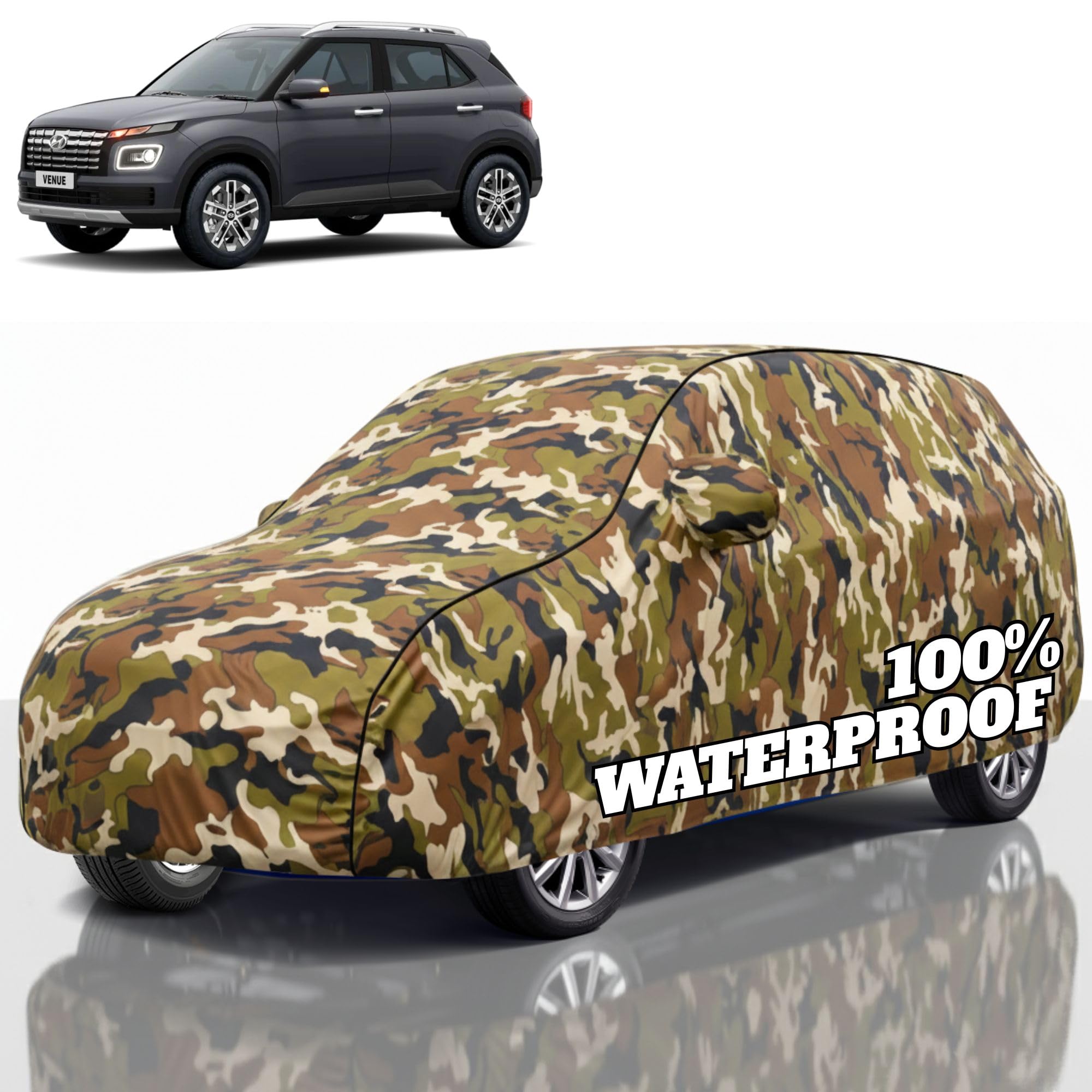 Premium Polyester Car Cover Venue All-Weather Protection from Rain, Dust &amp; Sun | UV Resistant Fabric | Full Body Secure Fit for Outdoor &amp; Indoor Parking Jungle