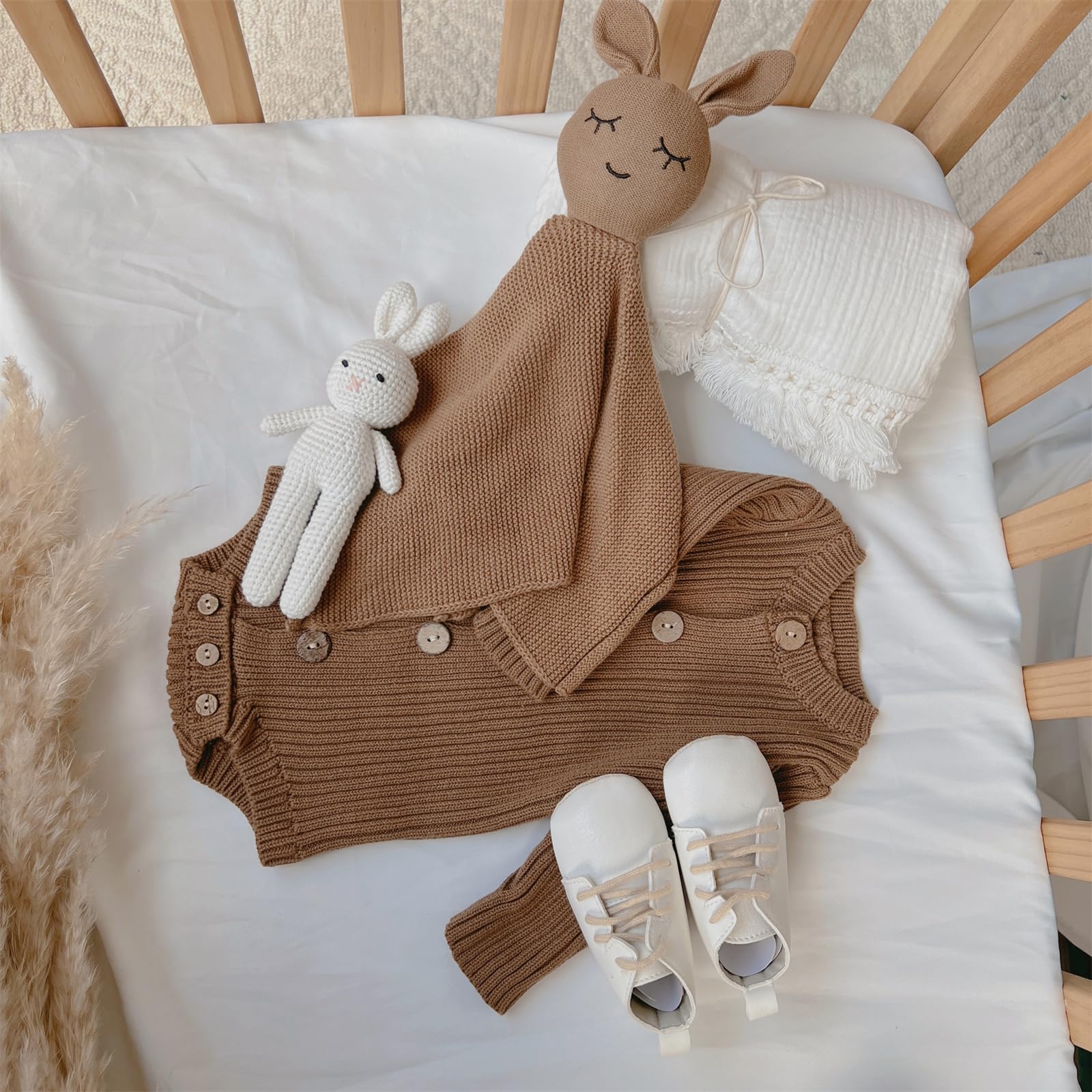 5-teiliges Baby-Set mit Baumwolldecke, beruhigendem Handtuch, Häkelspielzeug und Zubehör für Neugeborene