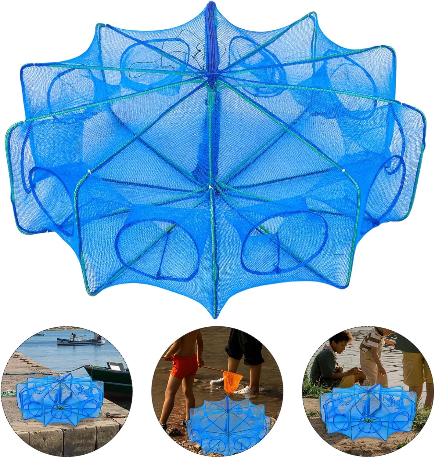 Healifty Foldable Square Nylon Crab Bait Net with Reasonable Mesh Design, Portable Fish Trap Cage for Shrimp and Eels, Suitable for Freshwater and Saltwater Fishing