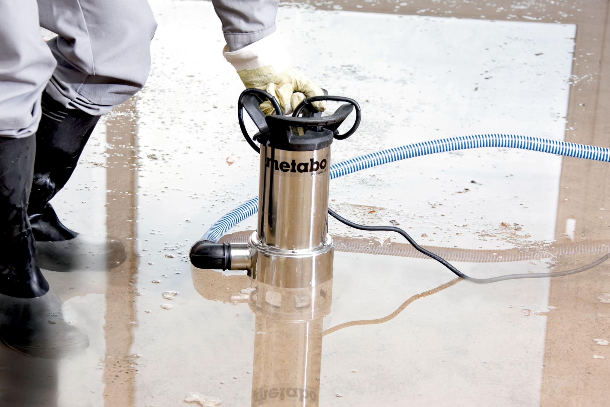 metabo Schmutzwasser-Tauchpumpe PS 18000 SN – 1100 W, 19 000 l/h Förderleistung, 11 m Förderhöhe – Edelstahlgehäuse, automatischer Schwimmerschalter, Überlastschutz – 10 m Netzkabel