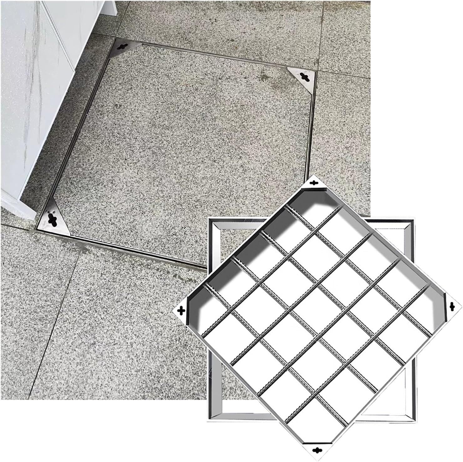 Couvercle de regard invisible inox 60x60x5 cm pour l'aménagement de jardin