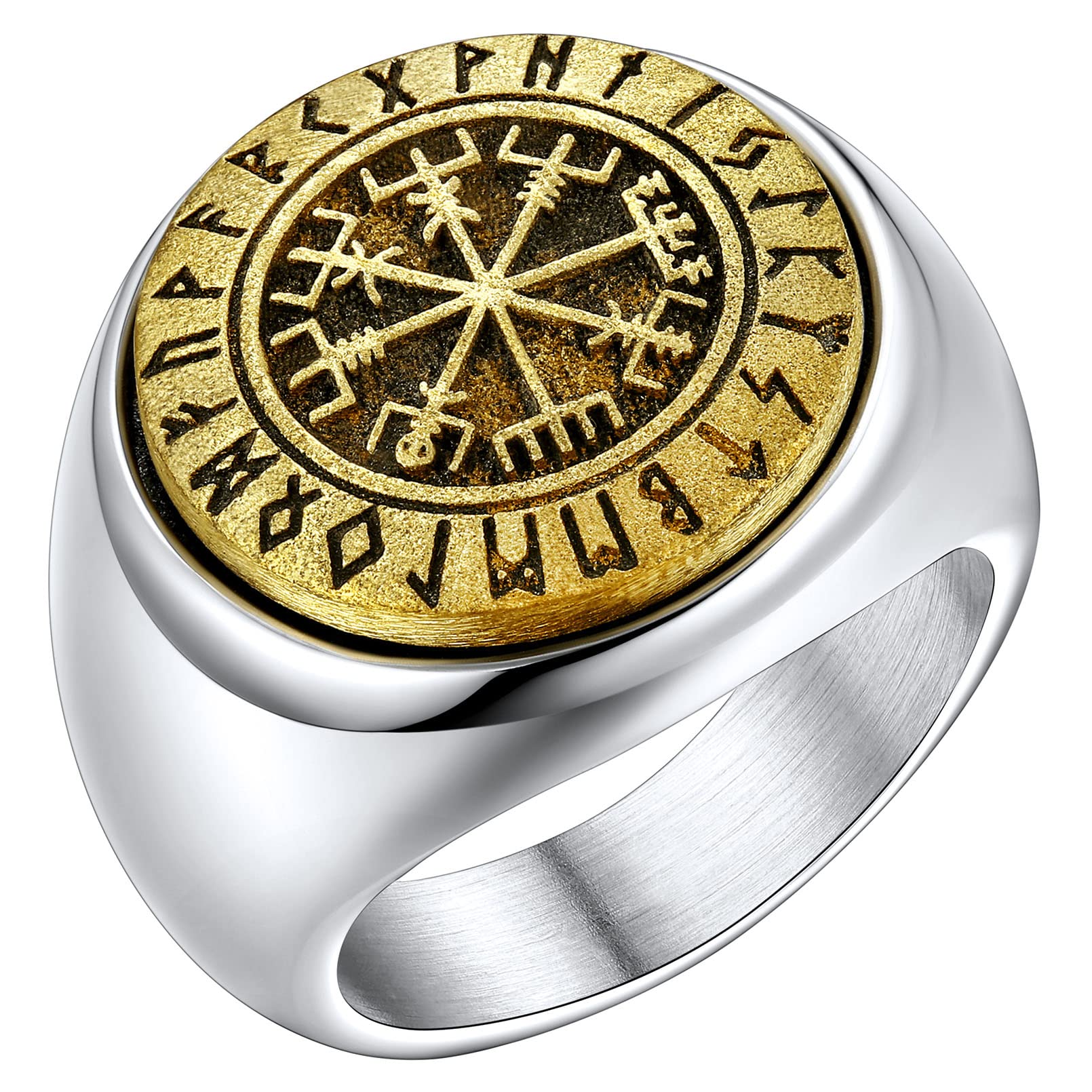 Compass Spinner Rings for Men Women, Stainless Steel/18K Gold Plated Norse Viking Vegvisir Fidget Rings for Anxiety, Personalized Customizable