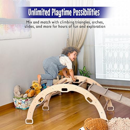 Miniatura 5 de Arco de escalada  Arco de balancín Montessori  Balancín de escalada de madera  Arco con almohada acogedora  Arco de escalada de madera con cojín