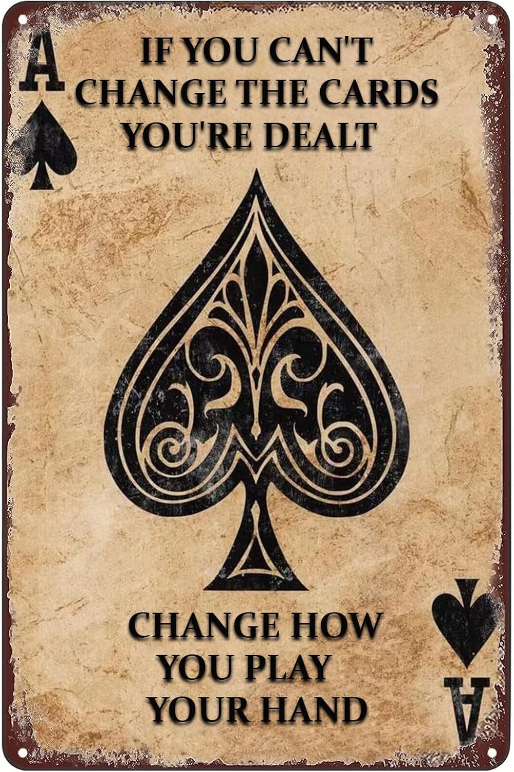 Ace of Spades Poker – Cartel de metal con texto en inglés «Change Play», decoración de pared, arte de pared, decoración de habitación, pintura de