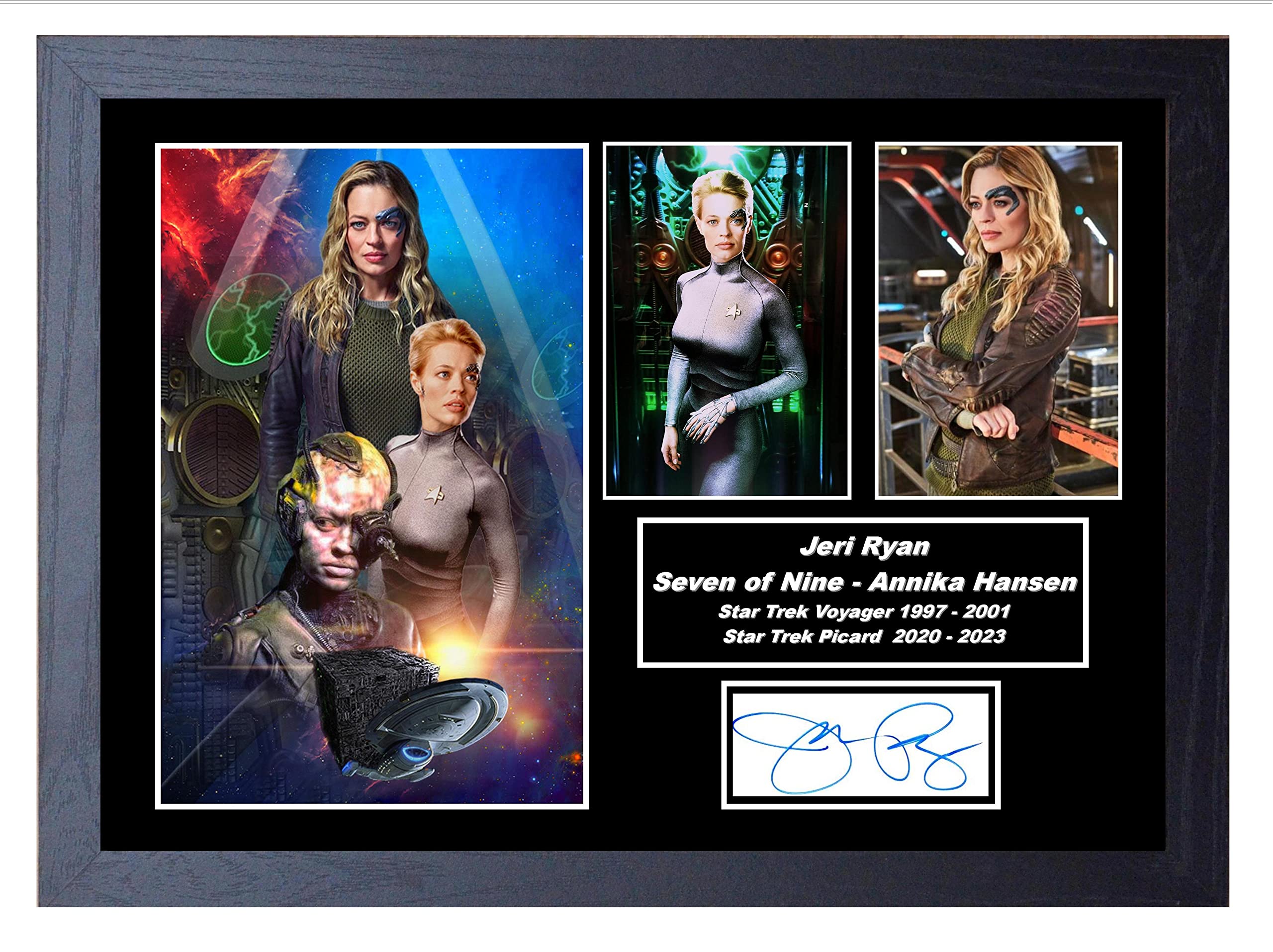 Black Jeri Ryan, Seven Of Nine, Voyager, Picard, Star Trek Signed/Autographed Print. (A4 Print Only)