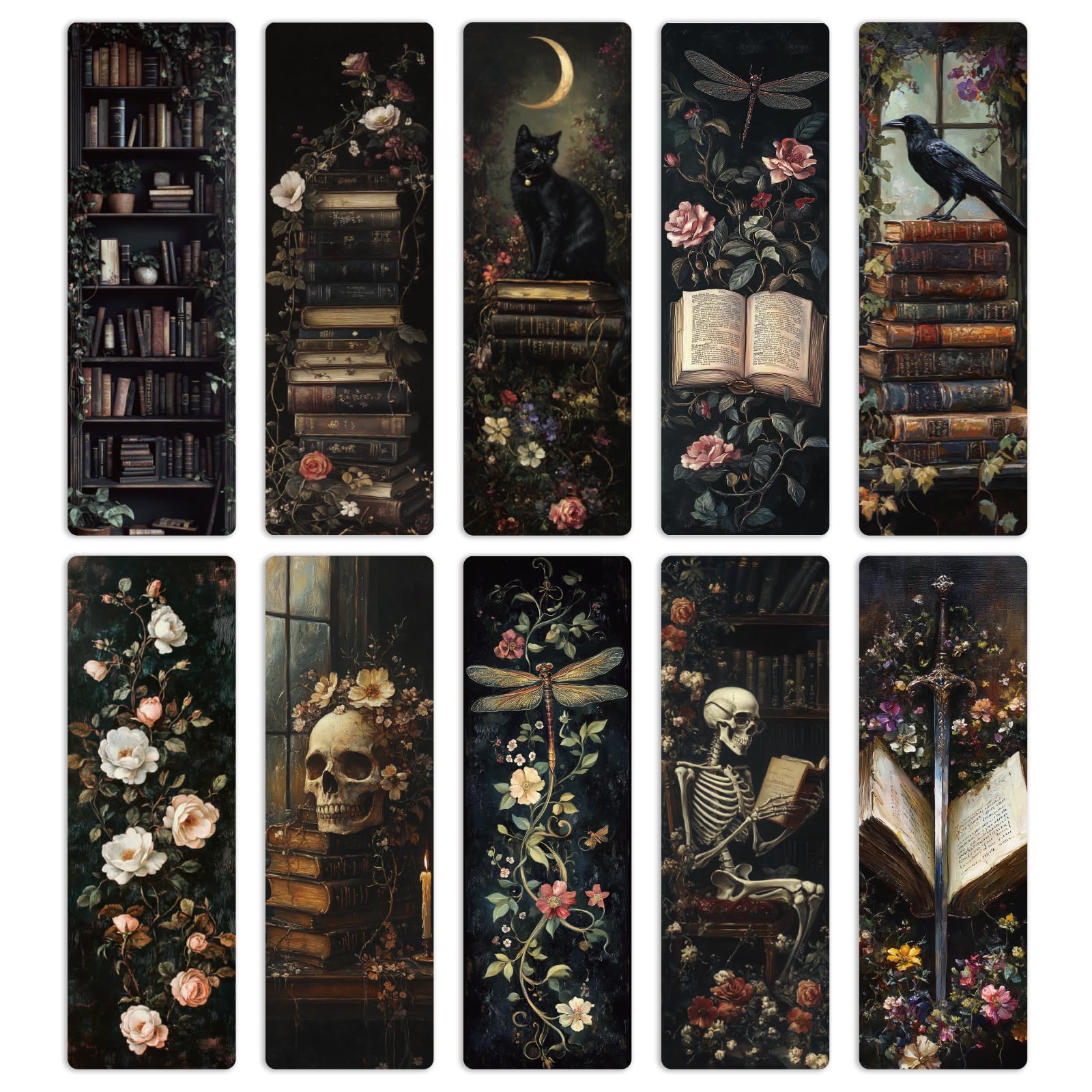 JoyAura Dark Romance Bookmark for Women - 20 Pcs Gothic Academia Bookmarks, Vintage Floral Funny Skull Cat Book Mark for Romance Novel Lovers Gifts