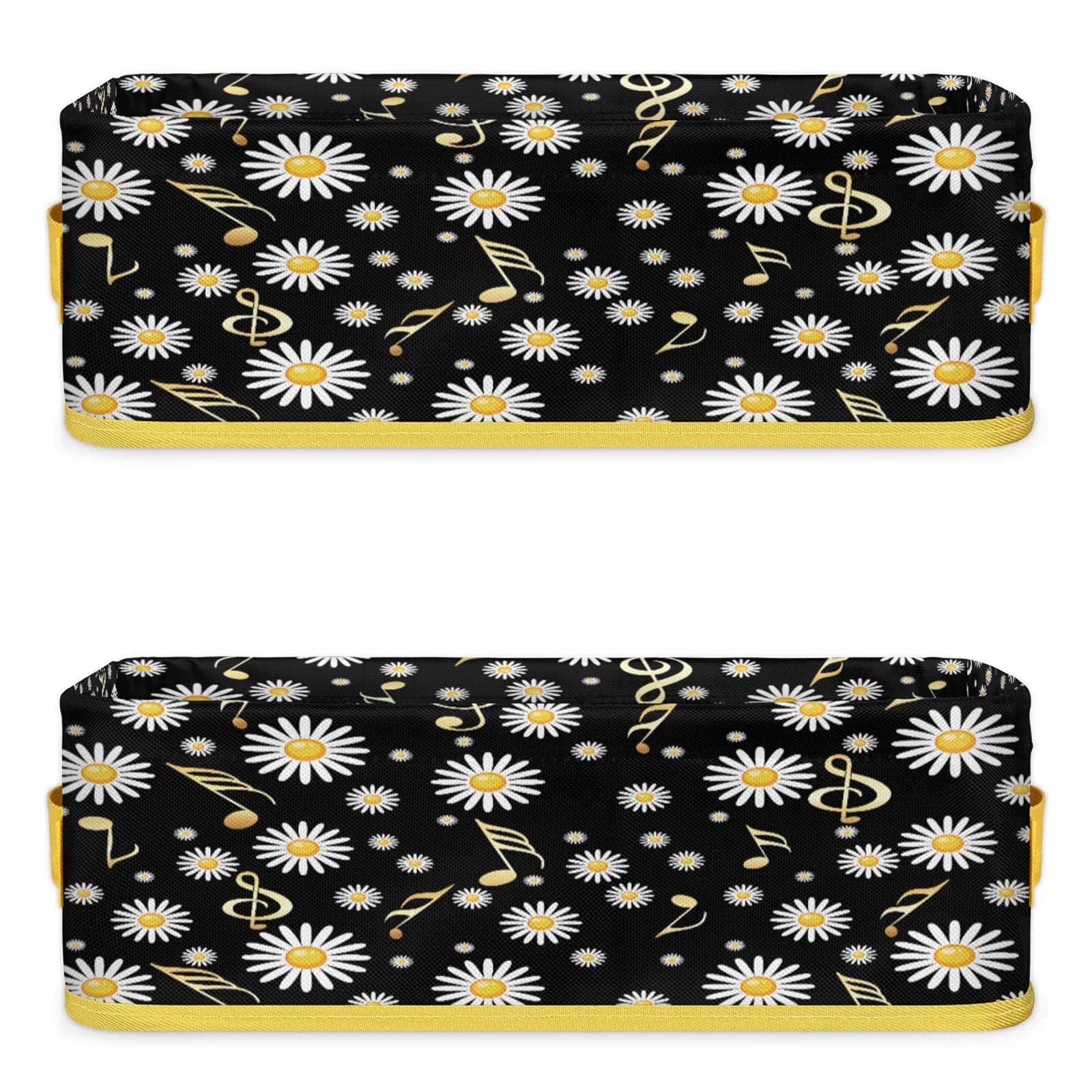 Daisy Gold Musical Notes Bathroom Storage Basket Waterproof Foldable Storage Bins with Handles Decorative Toilet Paper Storage Basket for Organizing for House Bathroom Toiletries