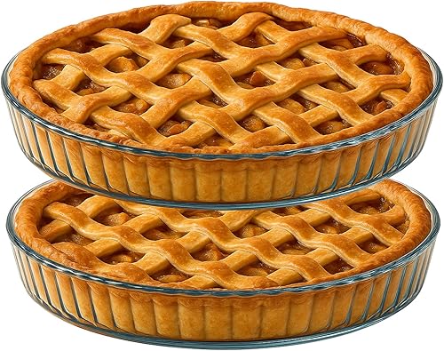 Domensi 2 platos de vidrio de 10 pulgadas de profundidad para hornear pastel de vidrio transparente, plato redondo antiadherente para hornear con
