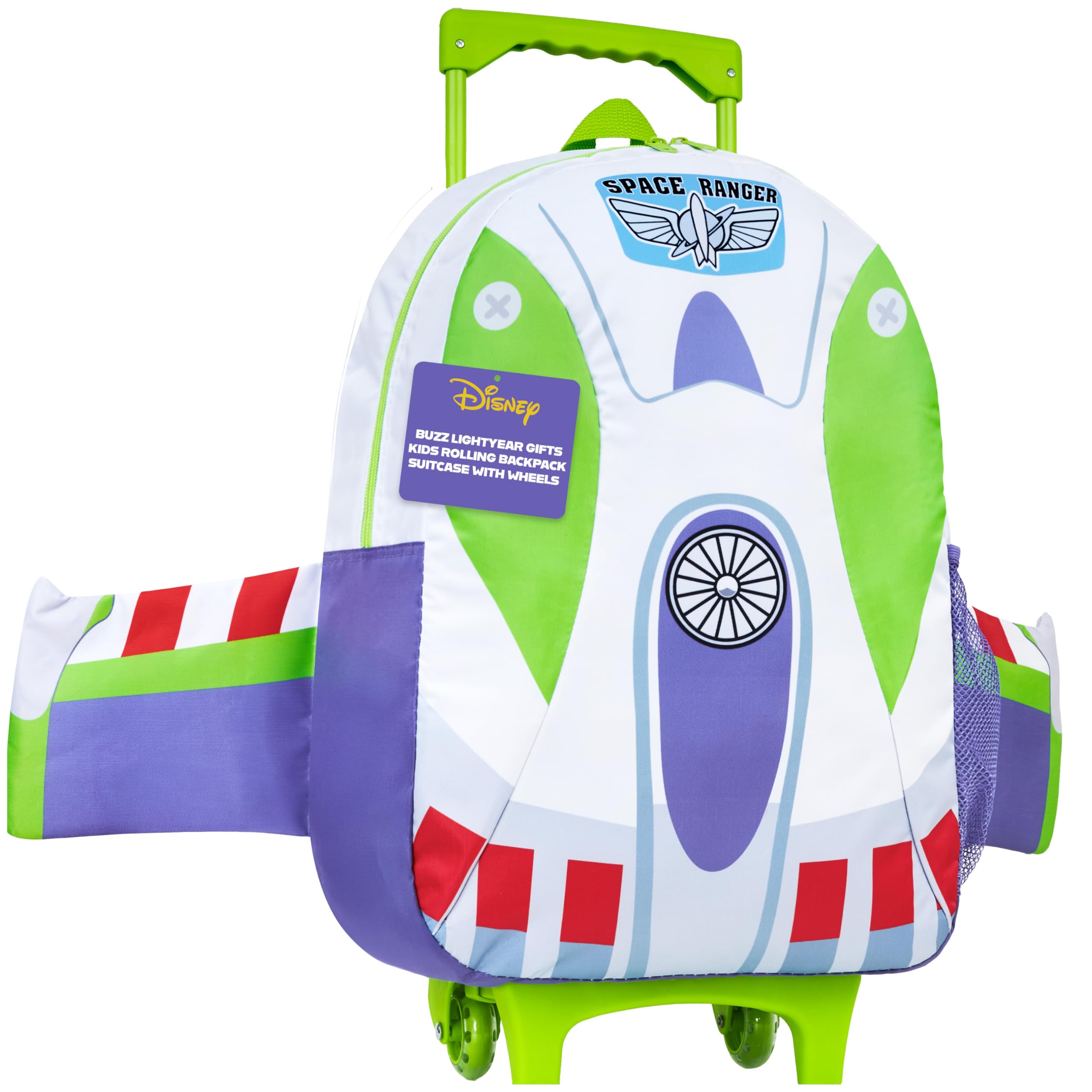 Disney Toy Story 2-in-1 Rolling Kids Backpack 18”, 16L Buzz Lightyear Carry On Luggage Mini Suitcase with Wheels &amp; Handle, Lightweight School Travel Bag Gifts for Kids