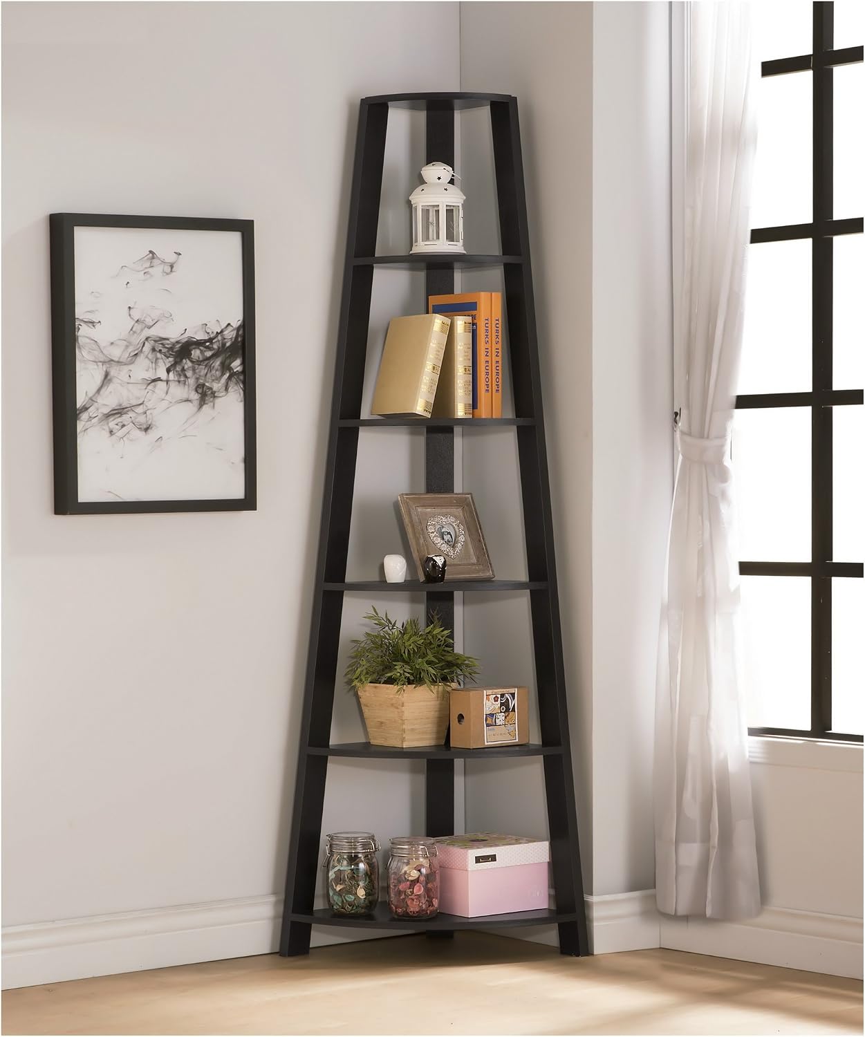Hot Deals RAAMZO Cappuccino Finish Wood Wall Corner 5-Tier Bookshelf Bookcase Accent Etagere Buy 1 get 1 RAAMZO Cappuccino Finish Wood Wall Corner 5-Tier Bookshelf Bookcase Accent Etagere