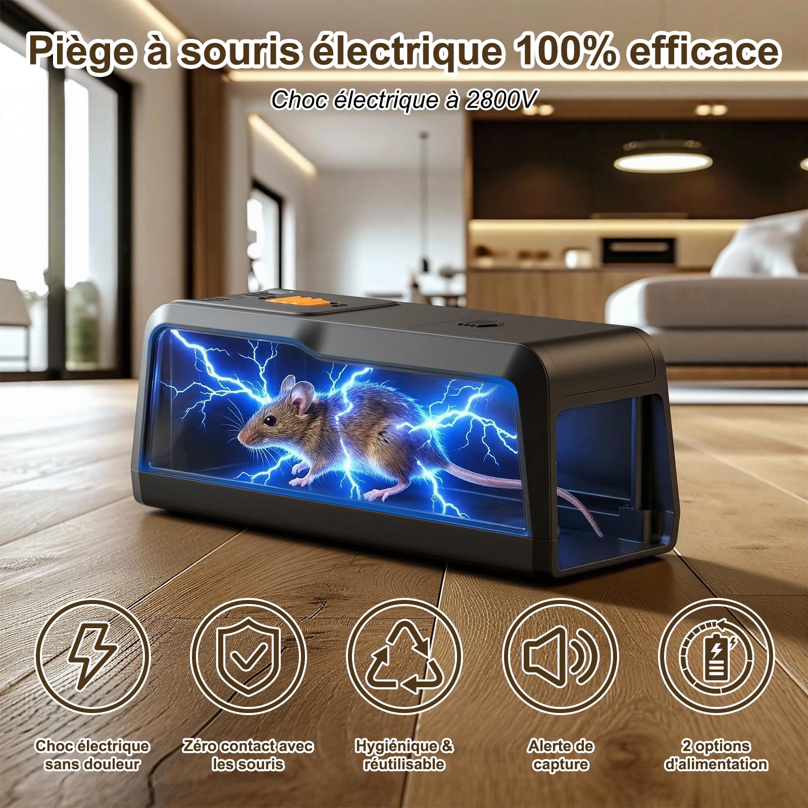 Piege a Rat Electrique Forte 2800V Tension Piege a Rat Réutilisable Piège à Souris électrique pour Maison,Tueurs Domestiques sans Contact