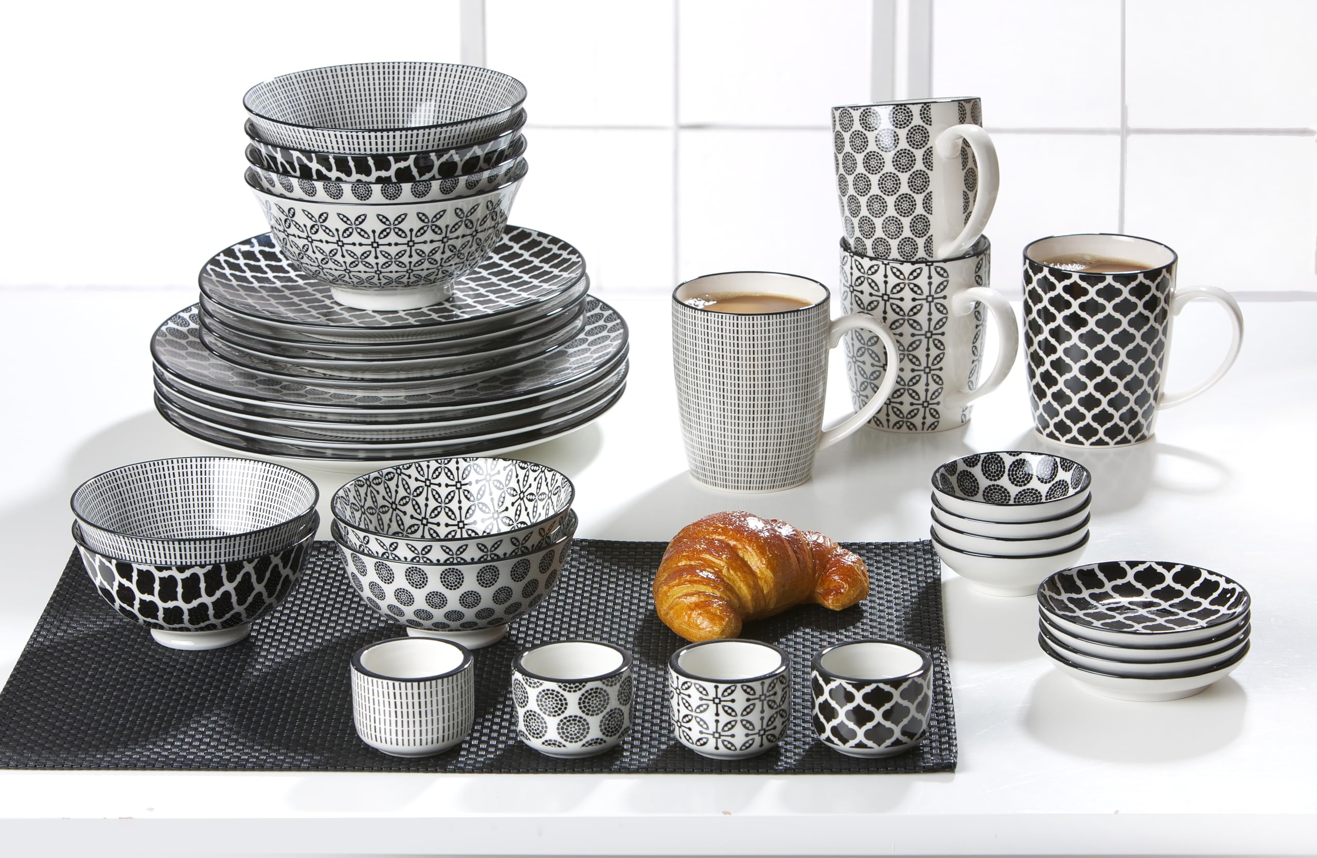 Ritzenhoff & Breker Servierschalen-Set Takeo, 4-teilig sortiert, Ø 12 cm, Porzellan, Weiß/Schwarz