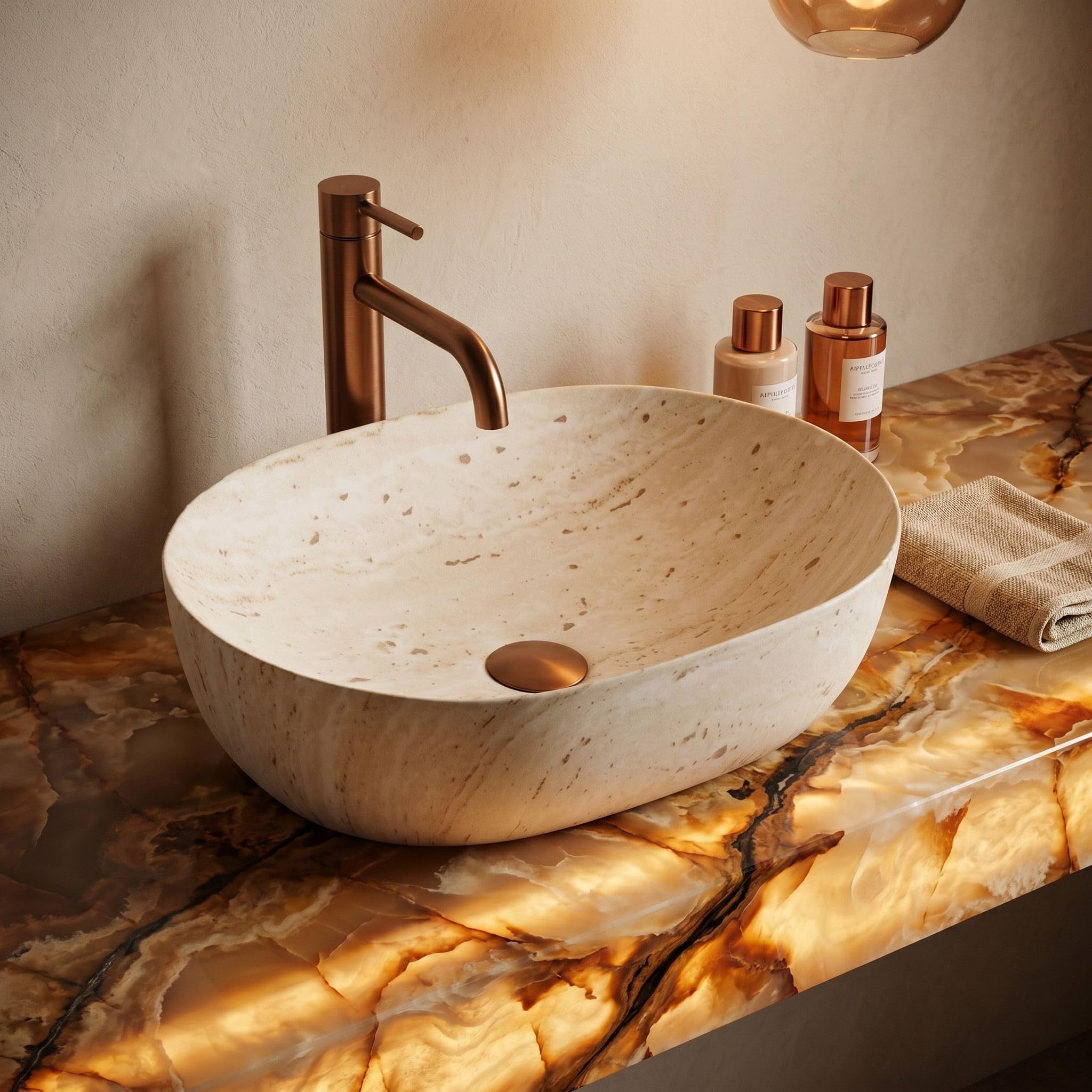 Rea - Lavabo sobre encimera Amelia 48 Travertine Classic - Cerámica - Piedra De Imitación - 48x34,5x13,5 cm