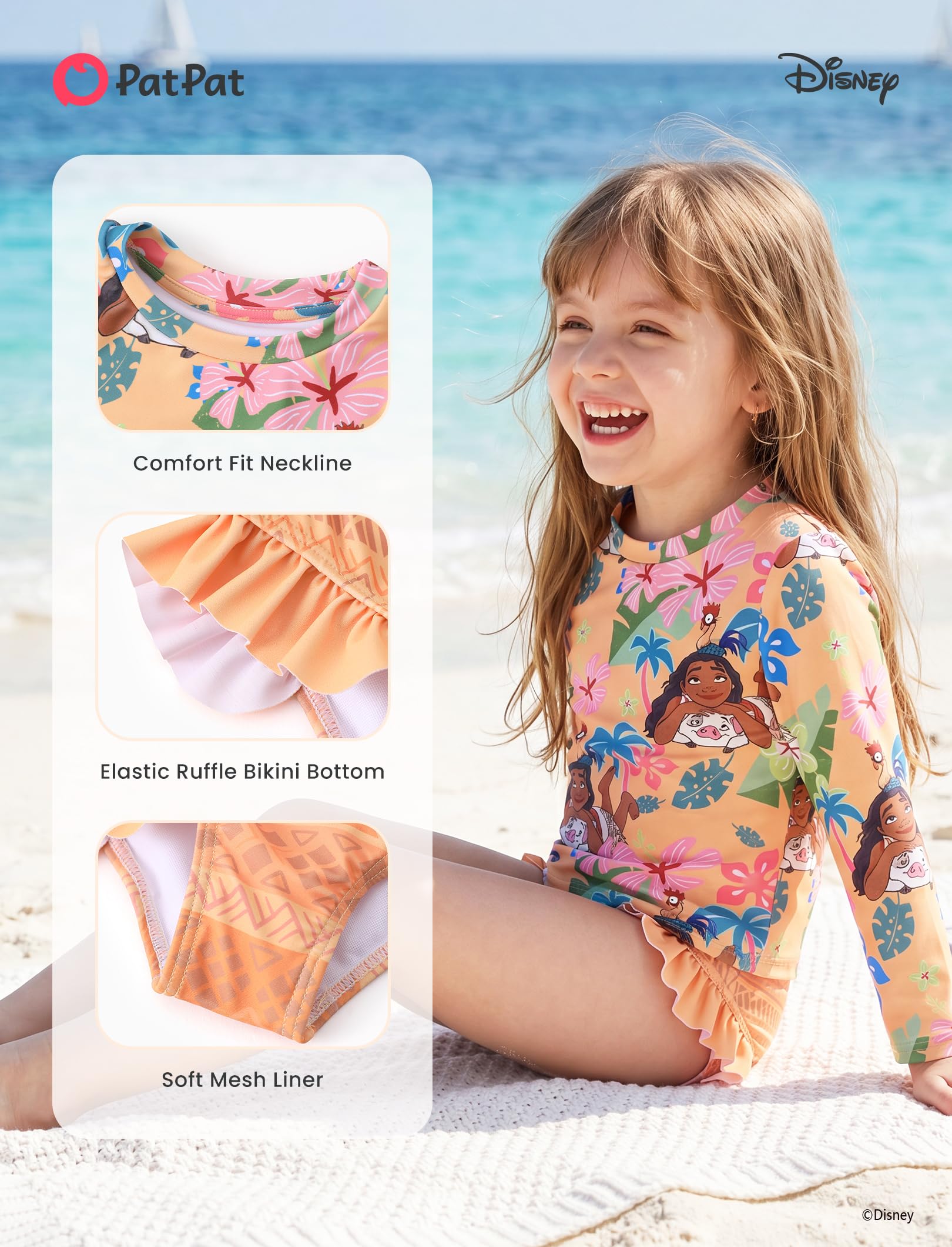 Disney Maillot de bain 2 pièces à manches longues pour petite fille Motif Elsa Stitch La Reine des neiges UPF50+
