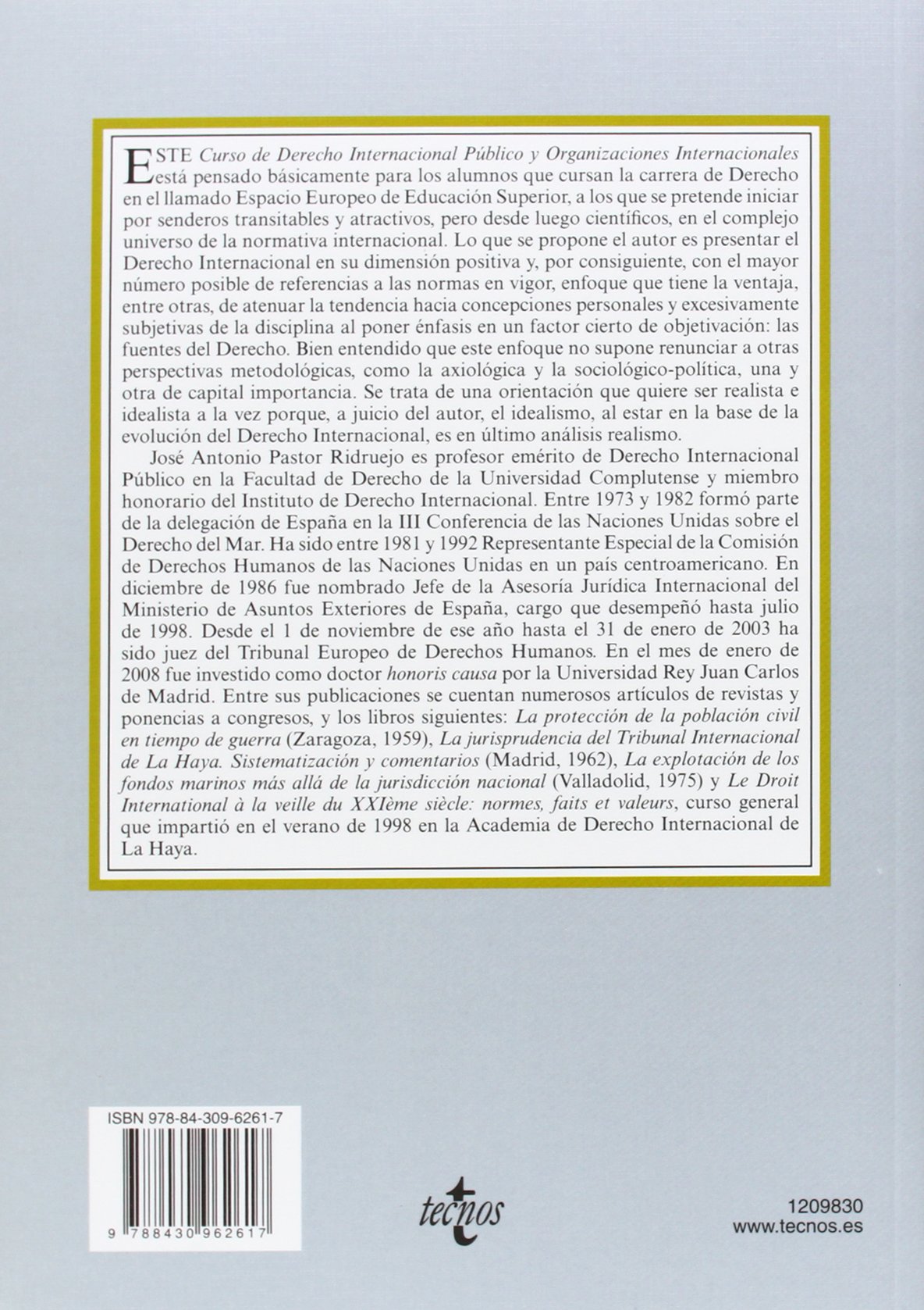 Curso de Derecho Internacional Público y Organizaciones Internacionales (Derecho - Biblioteca Universitaria de Editorial Tecnos)