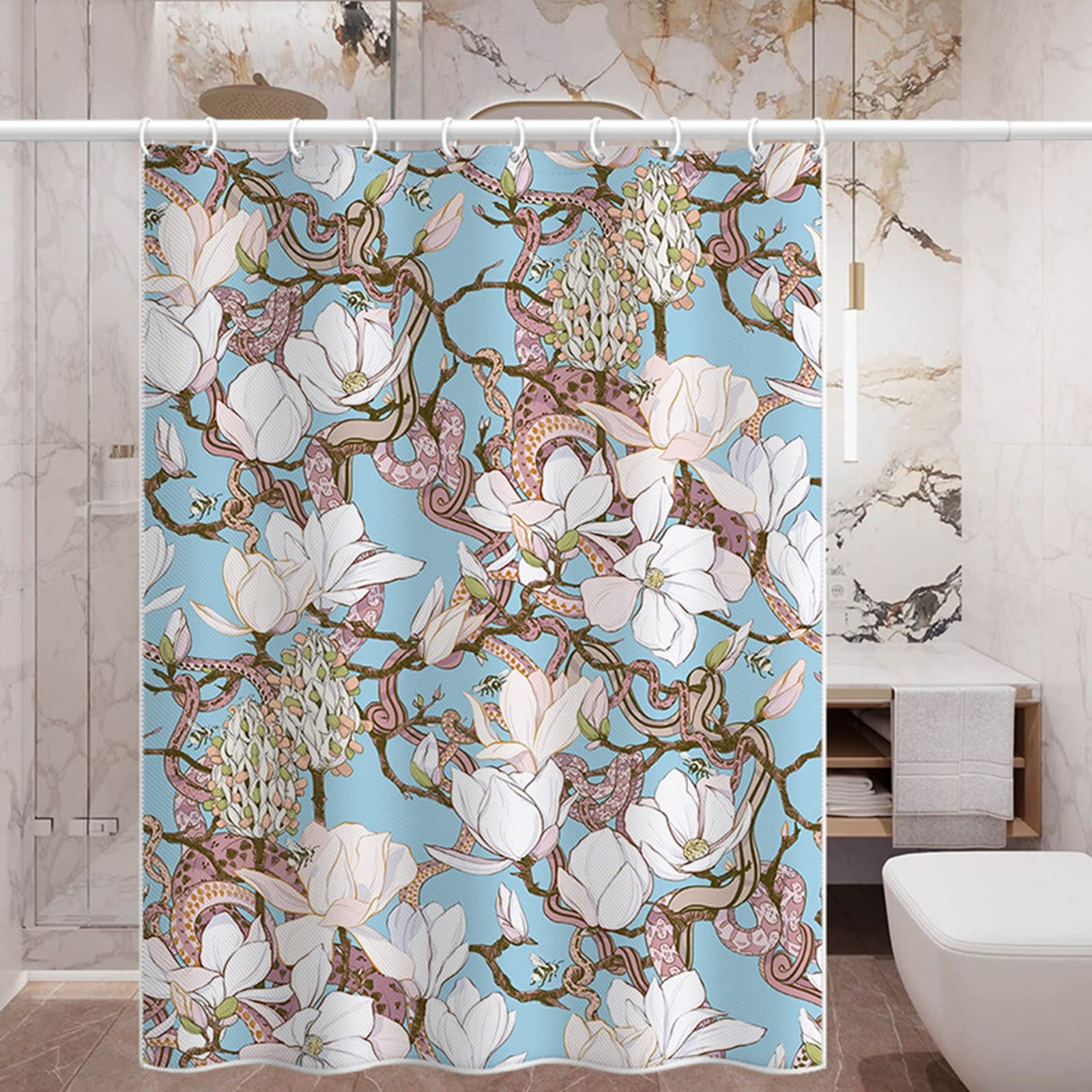 Rideau de douche fleurs et serpents imperméable en polyester pour une salle de bain saine