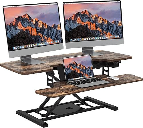 Miniatura 8 de SANODESK Convertidor de escritorio de pie con motor eléctrico de 35 pulgadas de altura, elevador de escritorio ajustable para oficina, hogar, Rústico