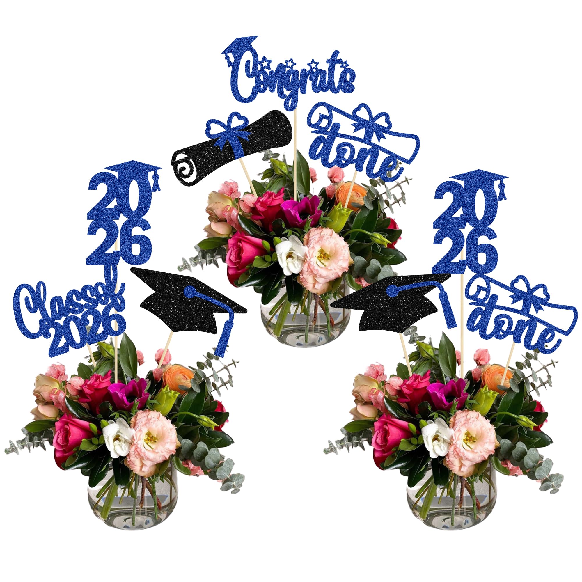 Ephlyn 12Pcs Graduation Decorations Class of 2026 Graduation Centerpieces for Tables 2026 Grad Party Decorations Picks Centerpiece Table Decorations Blue Black — image 1