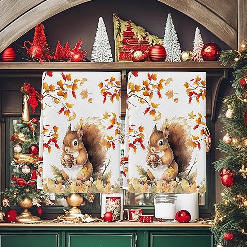 Miniatura 5 de Juego de toallas de cocina de otoño, hoja de arce, rama de árbol de Acción de Gracias, toalla de cocina de otoño, ardilla, pino, paquete de 2, paños