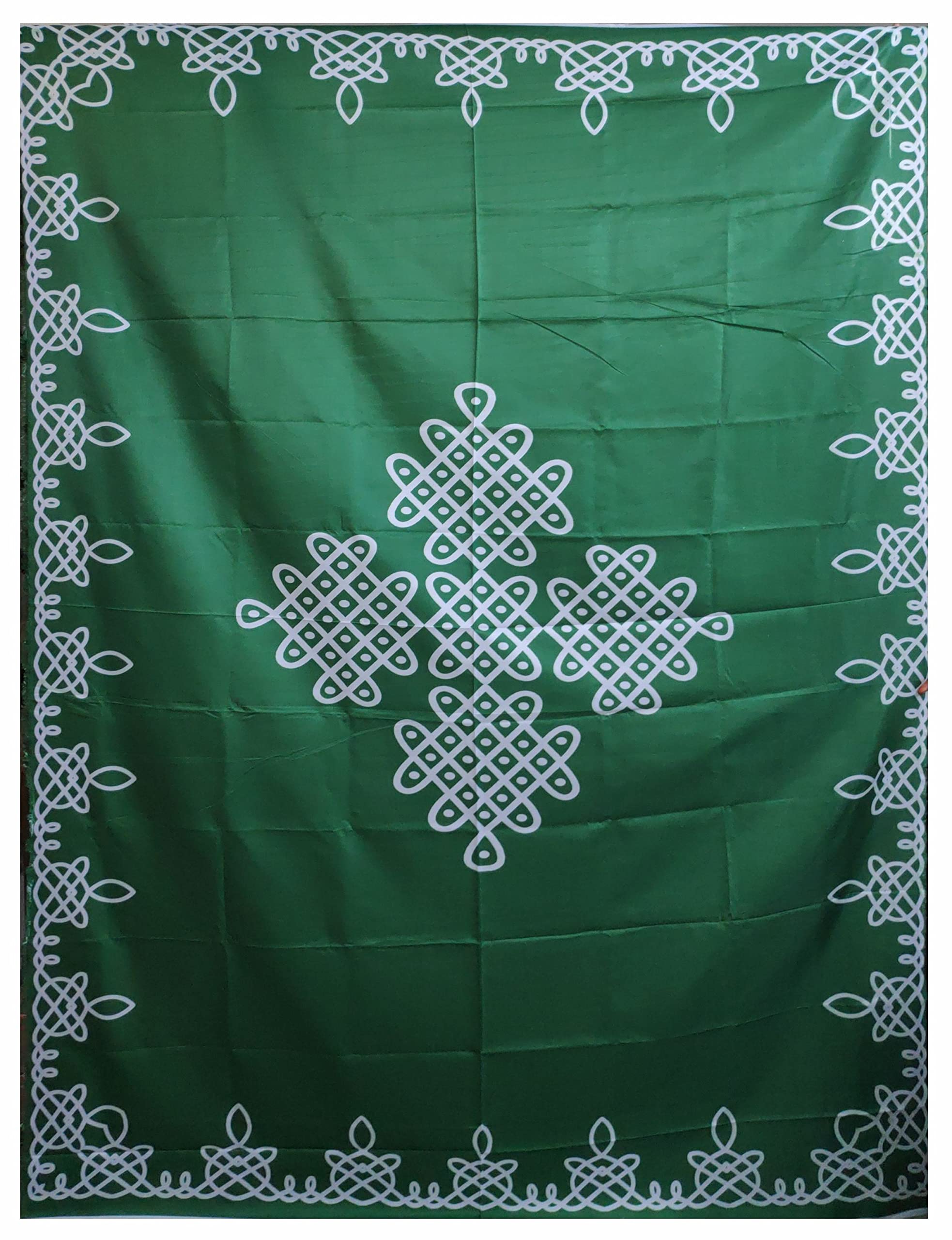 Talambralu Rangoli Rectangular Floor Mat Kolam Design for All Festivals/House Hold Functions/Pooja Functions/Ceremonies Muggu Design Green Color 5 Feet Width * 8 Feet Length/Height (Green) (Green)