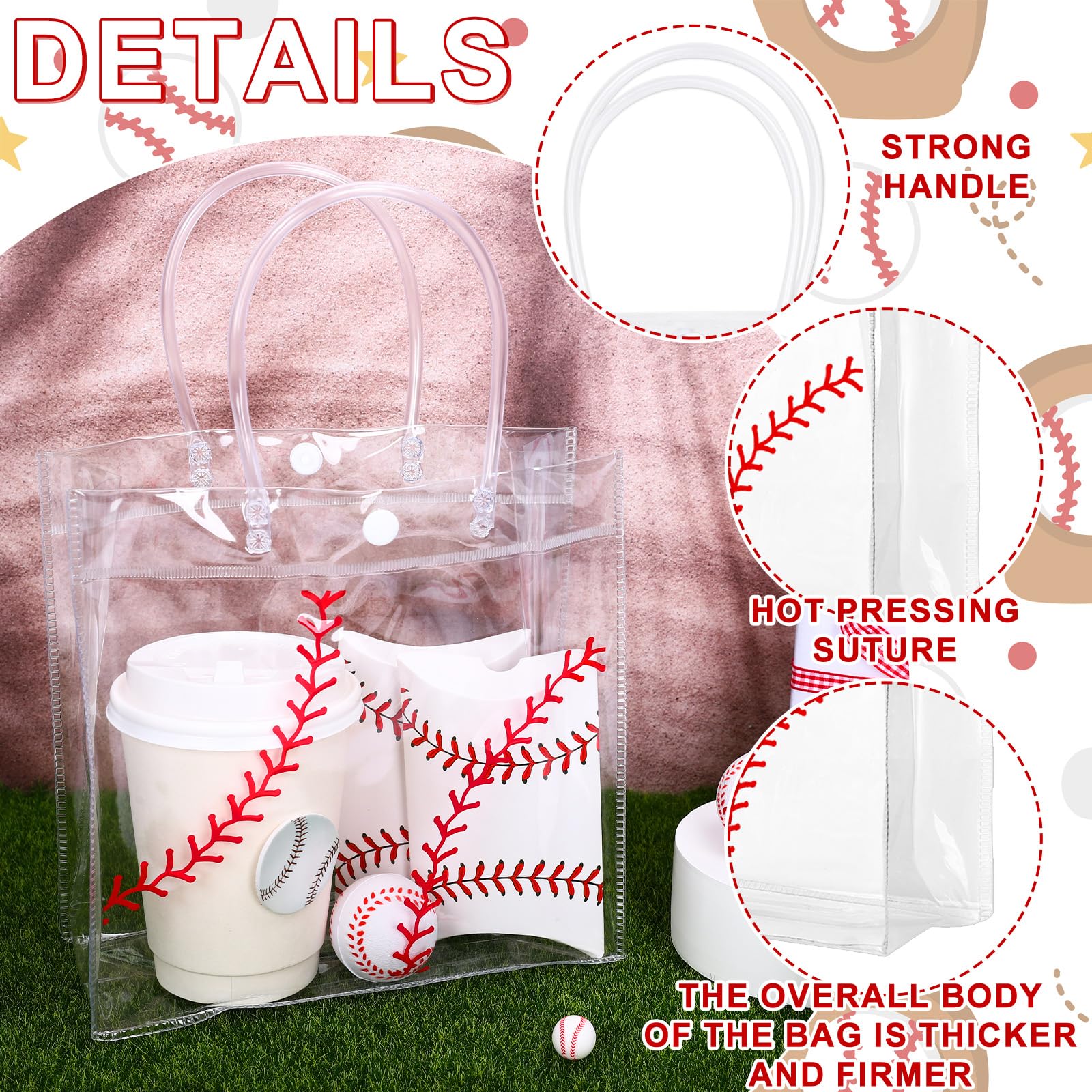 12 X Transparente Baseball-Geschenktüten Aus PVC, 20x10x20 Cm - Mit Griffen Für Sportpartys, Geburtstag & Feiern