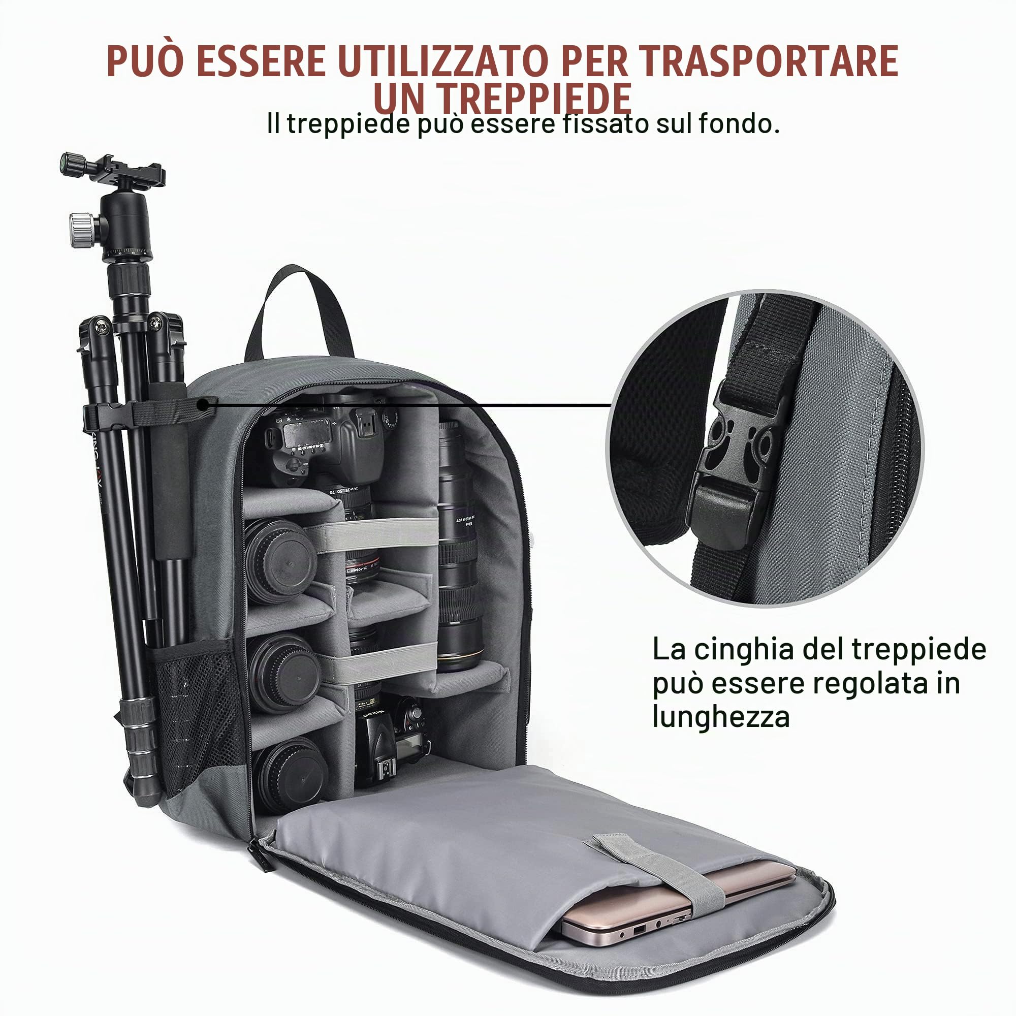 Cwatcun Zaino per Fotocamera Zaino Fotografico Impermeabile Borsa per Fotocamera Professionale per DSLR/SLR Mirrorless, Compatibile con Fotocamera Sony Canon Nikon e Accessori(2.0 Grigio, S)