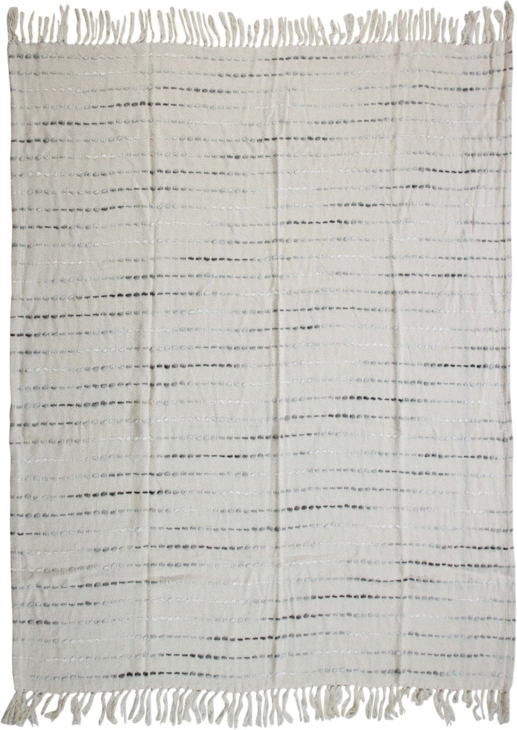 CC Home Furnishings Gray and Beige Shimmer Stripe Hand Woven Throw Blanket with Fringes 50" x 60"