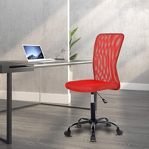 Miniatura 3 de Silla ergonómica de oficina silla de escritorio barata con ruedas, soporte lumbar sin brazos, pequeña, moderna, ajustable, respaldo medio para el